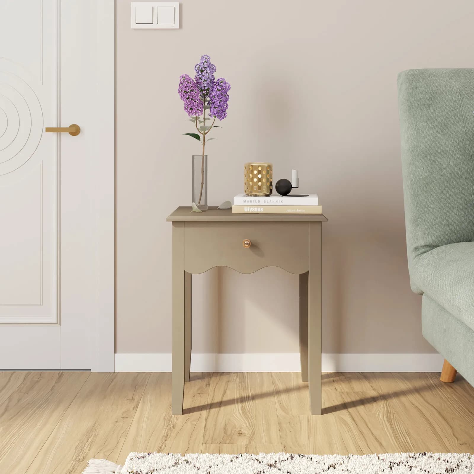 Comodino 45x35 cm in legno tortora con 1 cassetto - Jasi