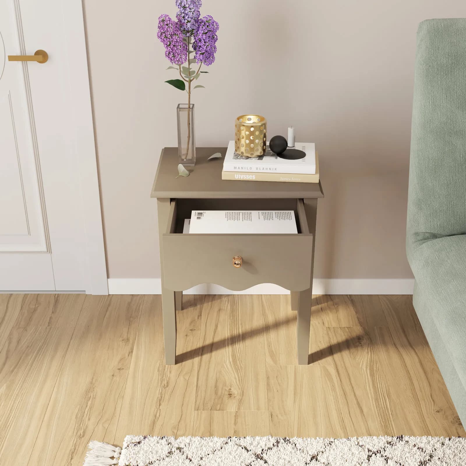 Comodino 45x35 cm in legno tortora con 1 cassetto - Jasi