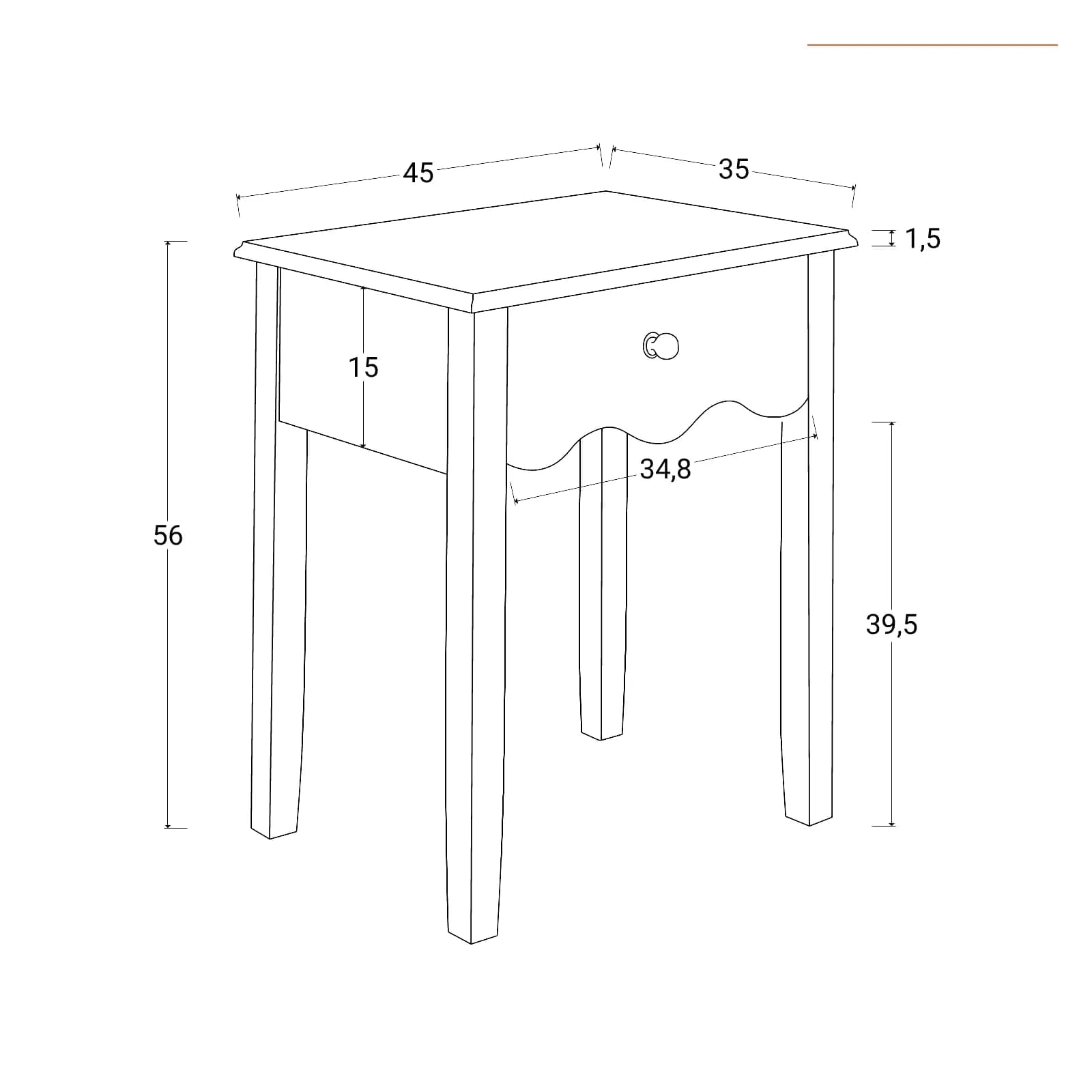 Comodino 45x35 cm in legno tortora con 1 cassetto - Jasi