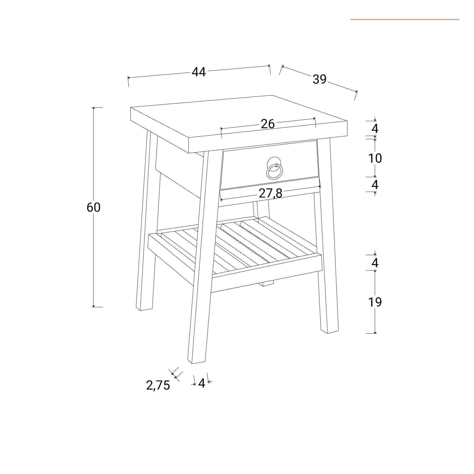 Tavolino 44x39 cm in legno di acacia con cassetto - Freia Acacia