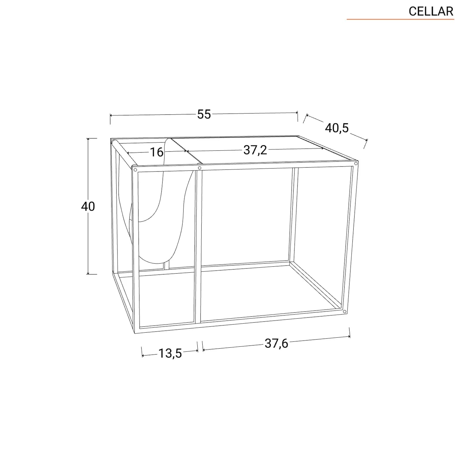 Tavolino 55x41 cm in legno noce e struttura in metallo nero con portariviste in similpelle cacao - Cellar