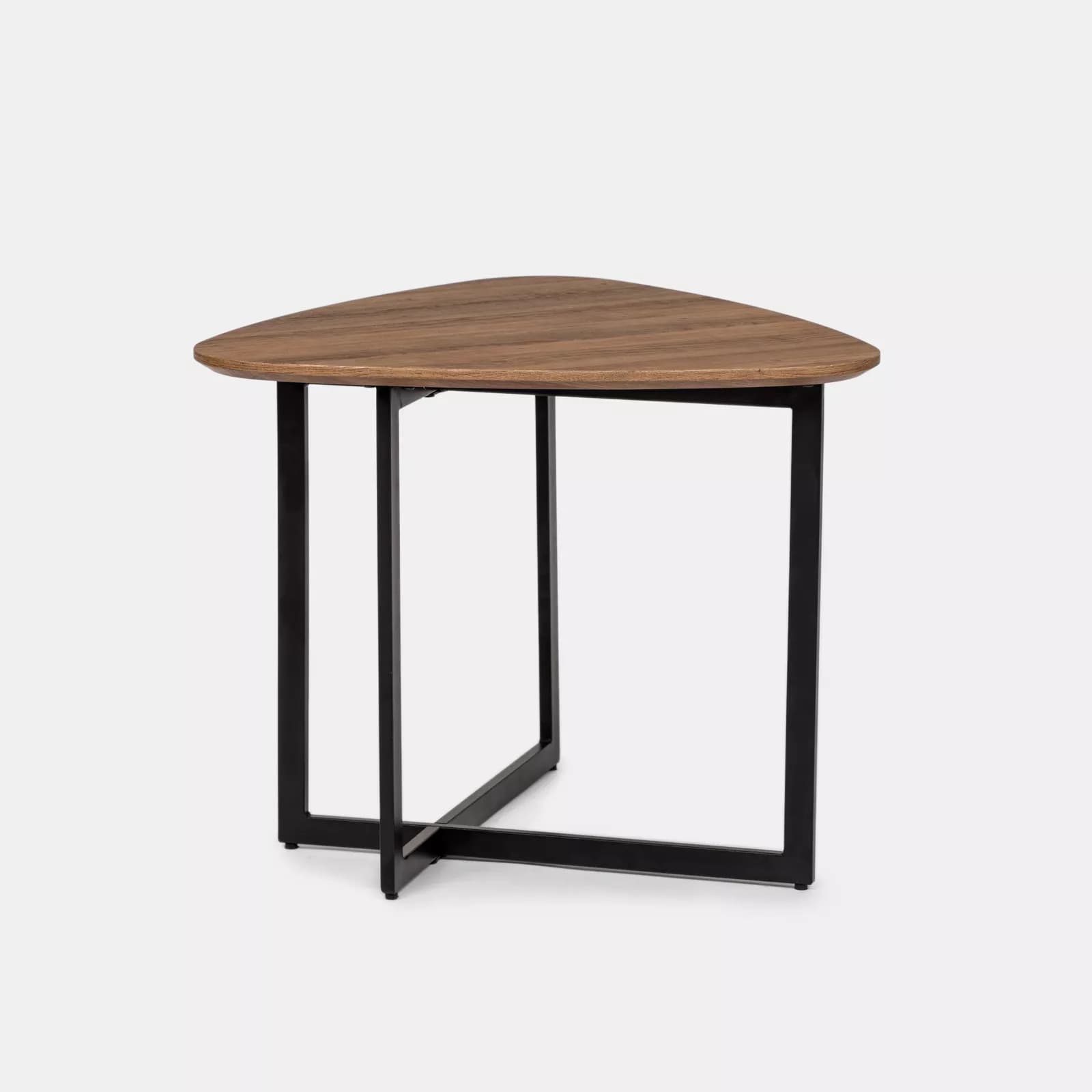 Tavolino triangolare 60x48h cm top in legno color castagno e gambe nere - Pebble