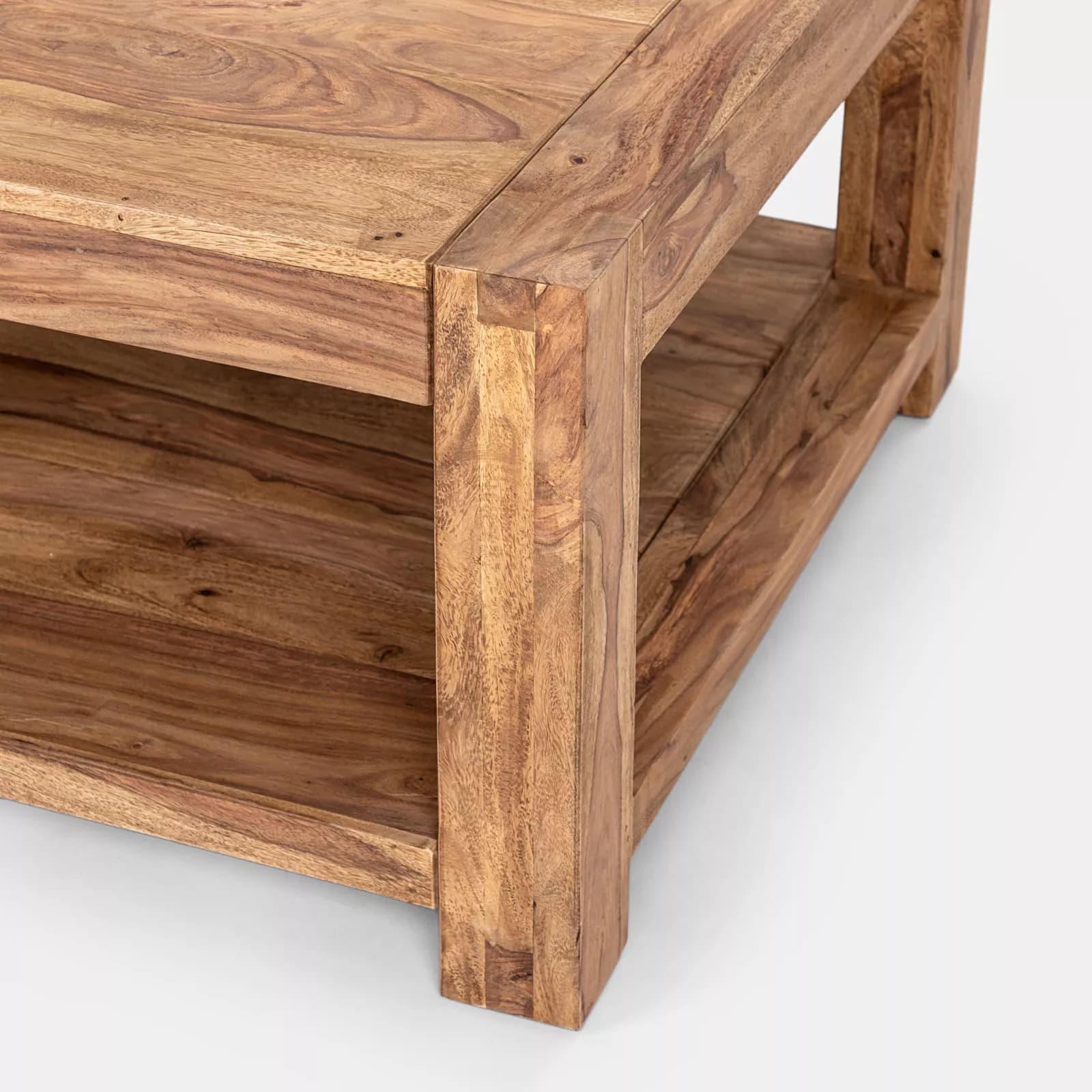 Tavolino 80 cm in legno con ripiano - Freia Sheesham
