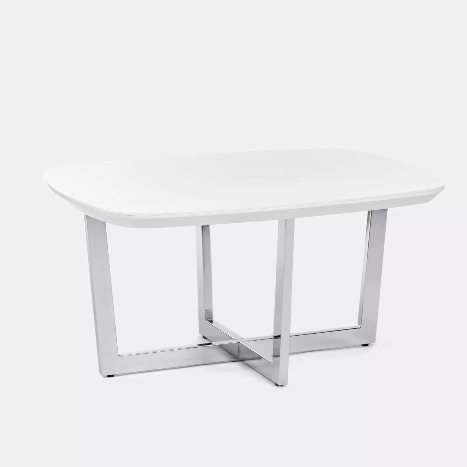 Tavolino 80x60x40 h cm piano in vetro bianco e gambe in metallo cromo - Doveli