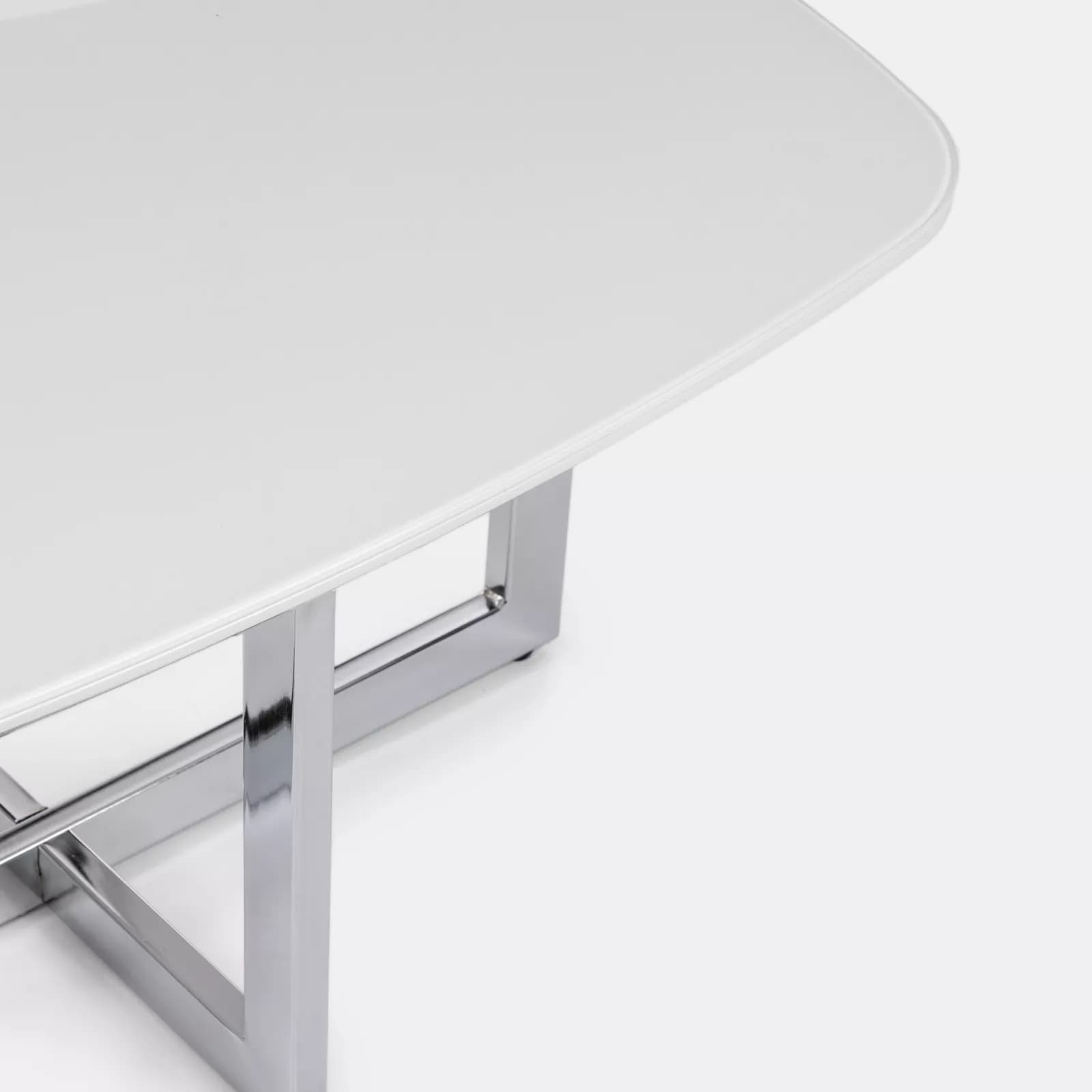 Tavolino 80x60x40 h cm piano in vetro bianco e gambe in metallo cromo - Doveli