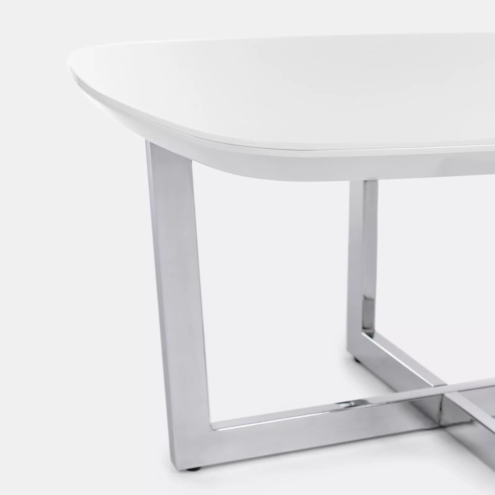 Tavolino 80x60x40 h cm piano in vetro bianco e gambe in metallo cromo - Doveli