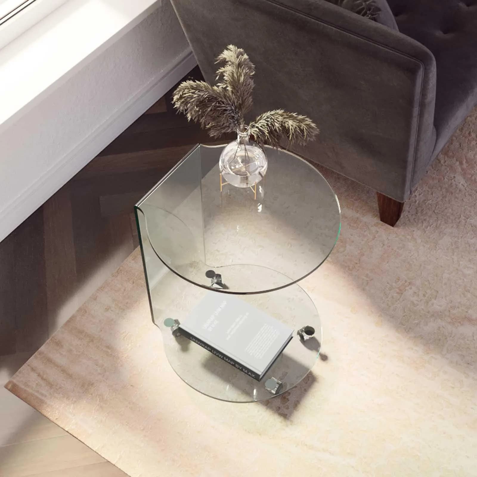 Tavolino 45 cm in vetro trasparente con 4 ruote - City