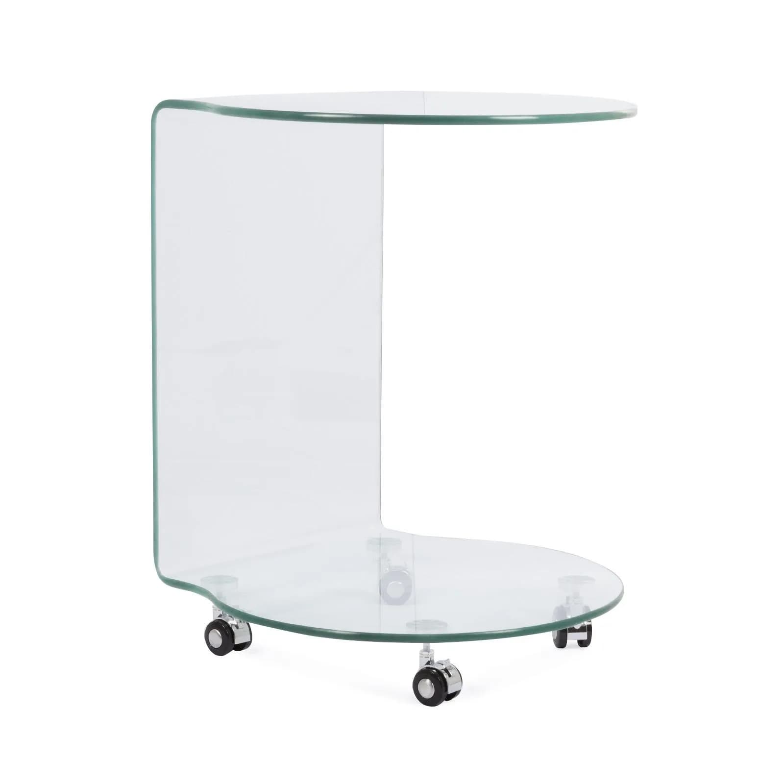 Tavolino 45 cm in vetro trasparente con 4 ruote - City