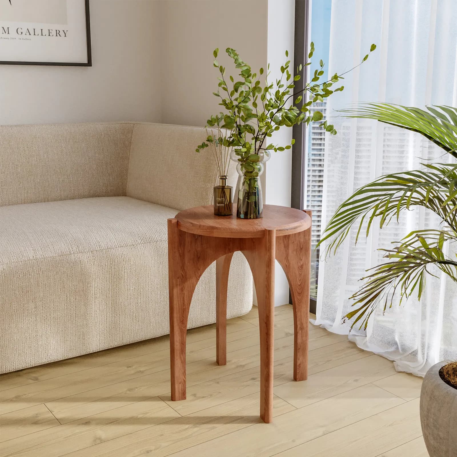Tavolino rotondo 45x55 h cm in legno di acacia naturale - Karan