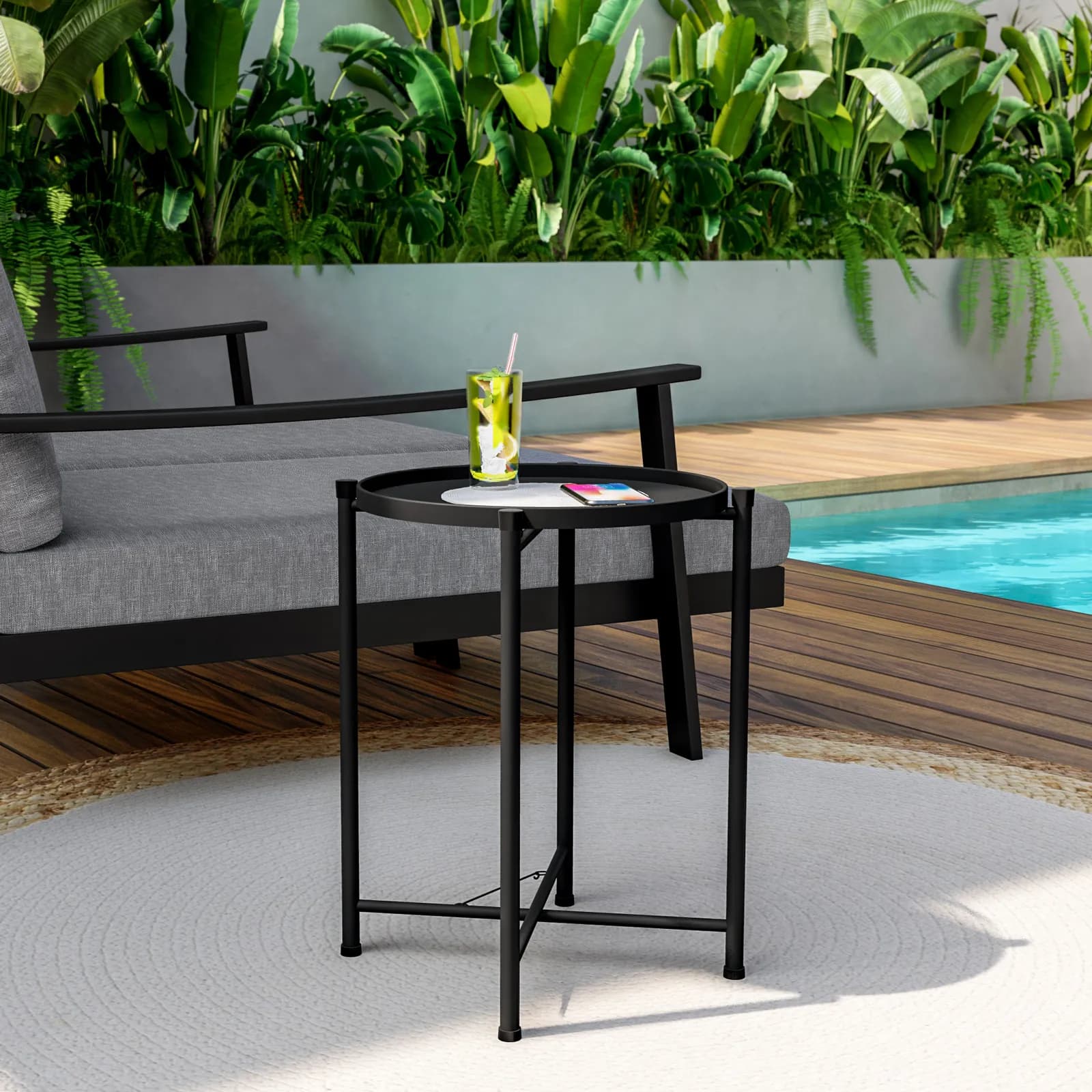 Tavolino da giardino pieghevole 37 cm in metallo nero - Zevi