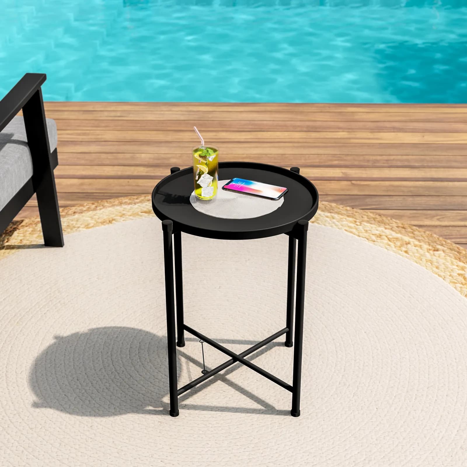 Tavolino da giardino pieghevole 37 cm in metallo nero - Zevi