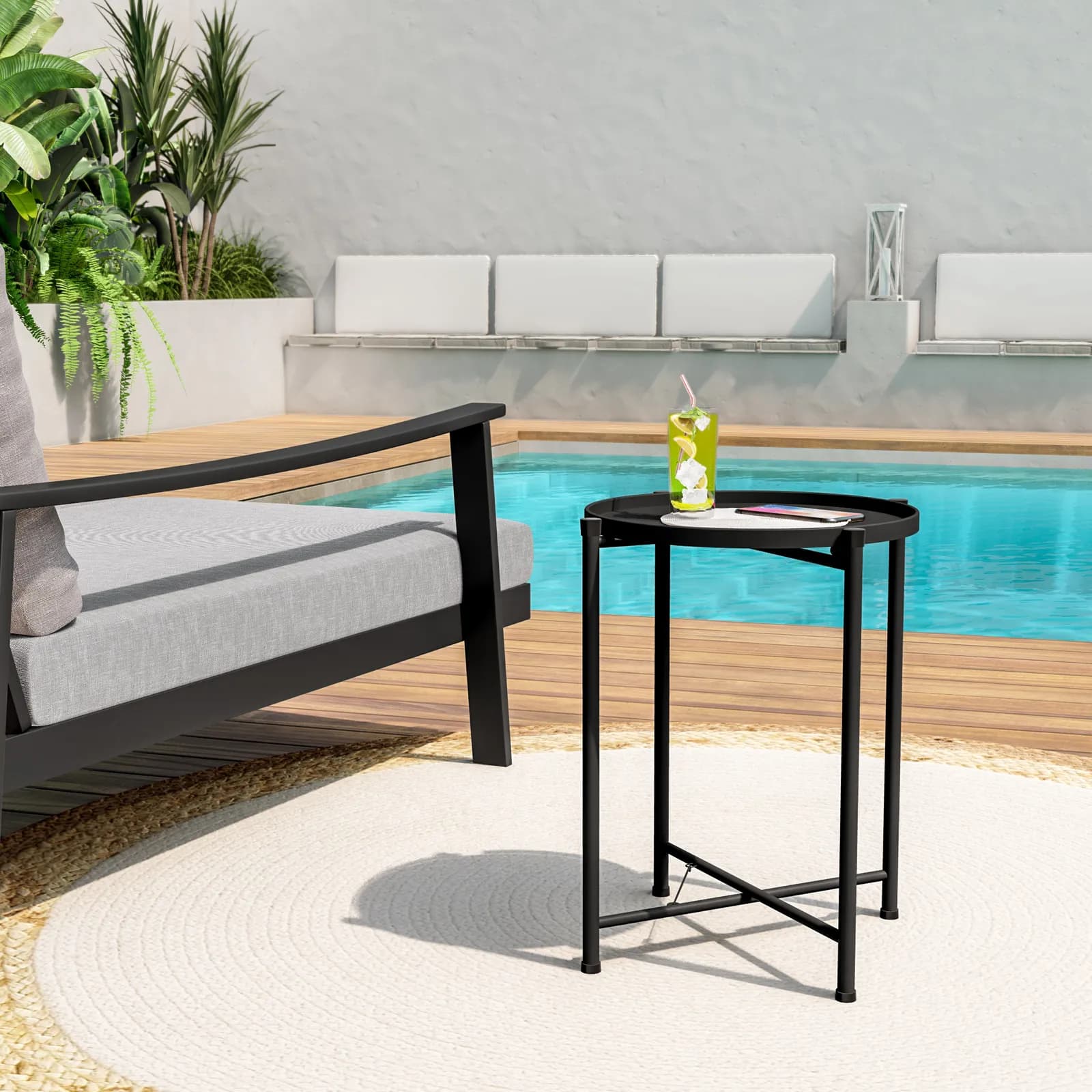 Tavolino da giardino pieghevole 37 cm in metallo nero - Zevi