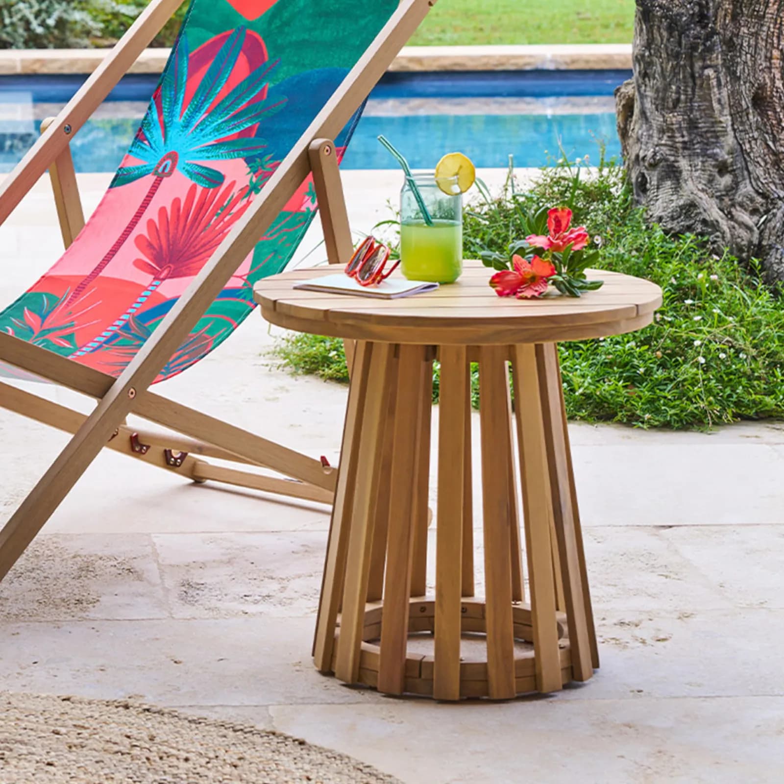 Tavolino da giardino rotondo 50 cm in legno di acacia - Puertorico