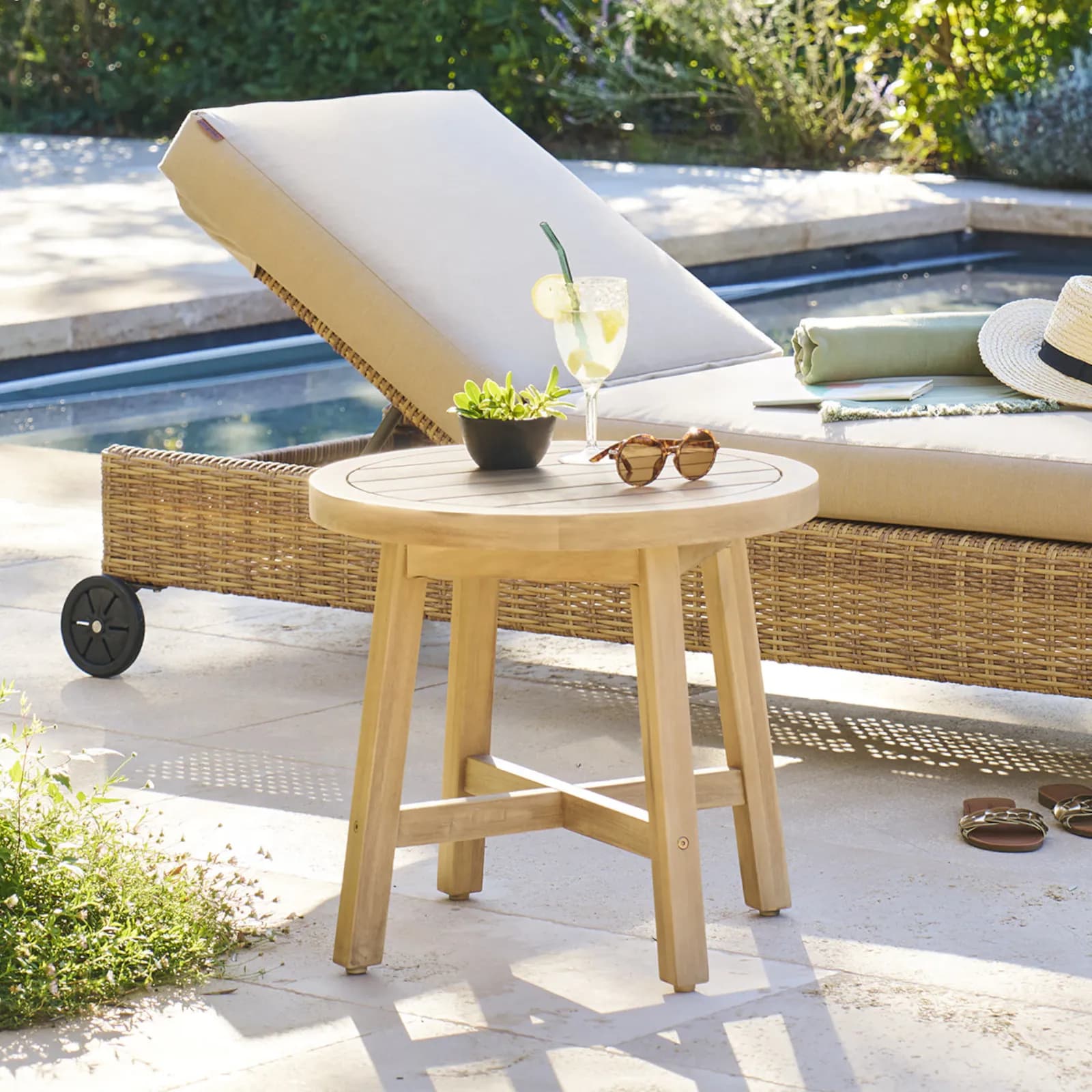 Tavolino da giardino rotondo 55 cm in legno di acacia - Sorah