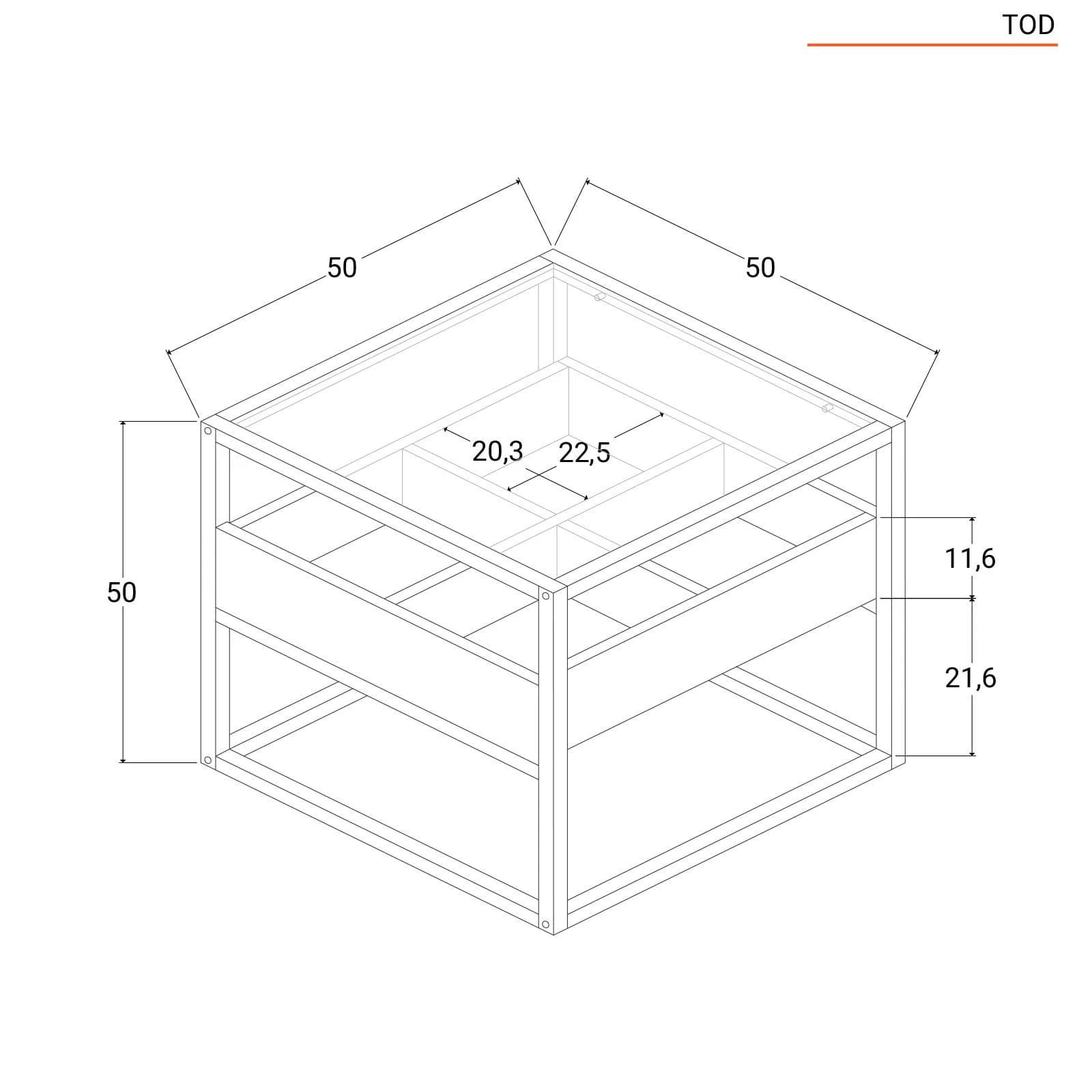 Tavolino 50x50 cm in metallo con top in vetro temperato e ripiano nero - Tod