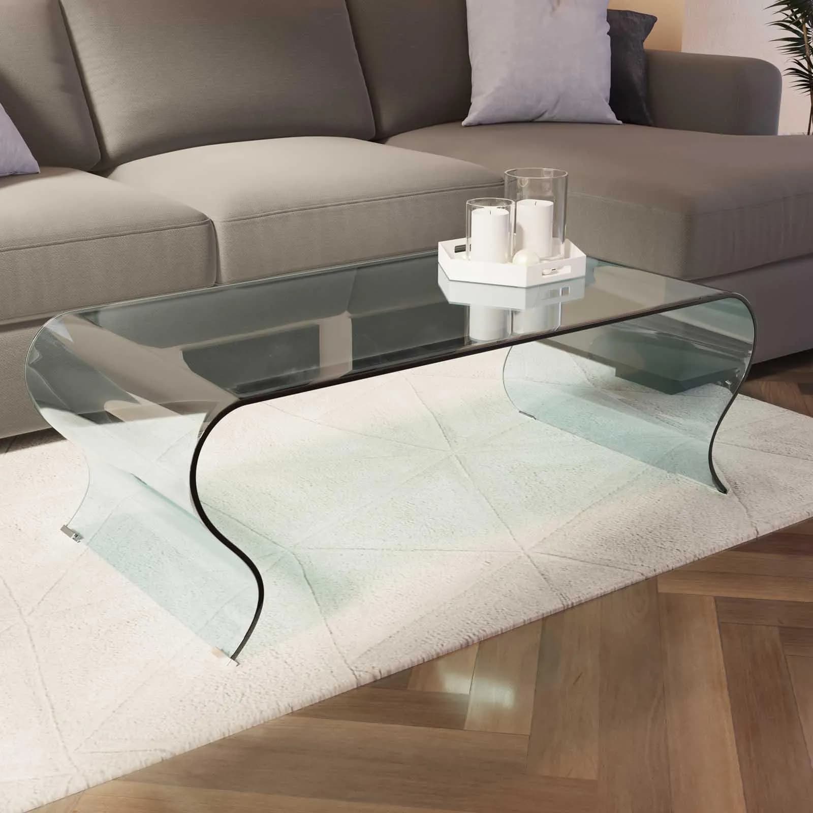 Tavolino 120x60 cm in vetro trasparente sagomato - City