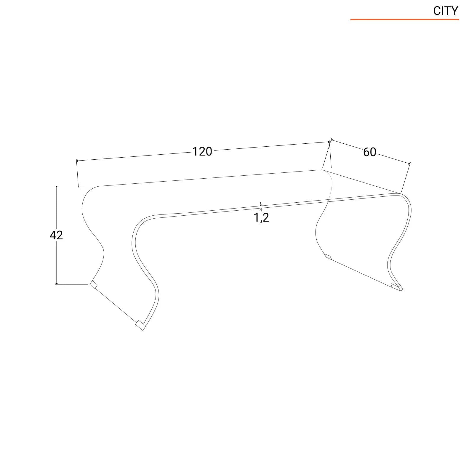 Tavolino 120x60 cm in vetro trasparente sagomato - City
