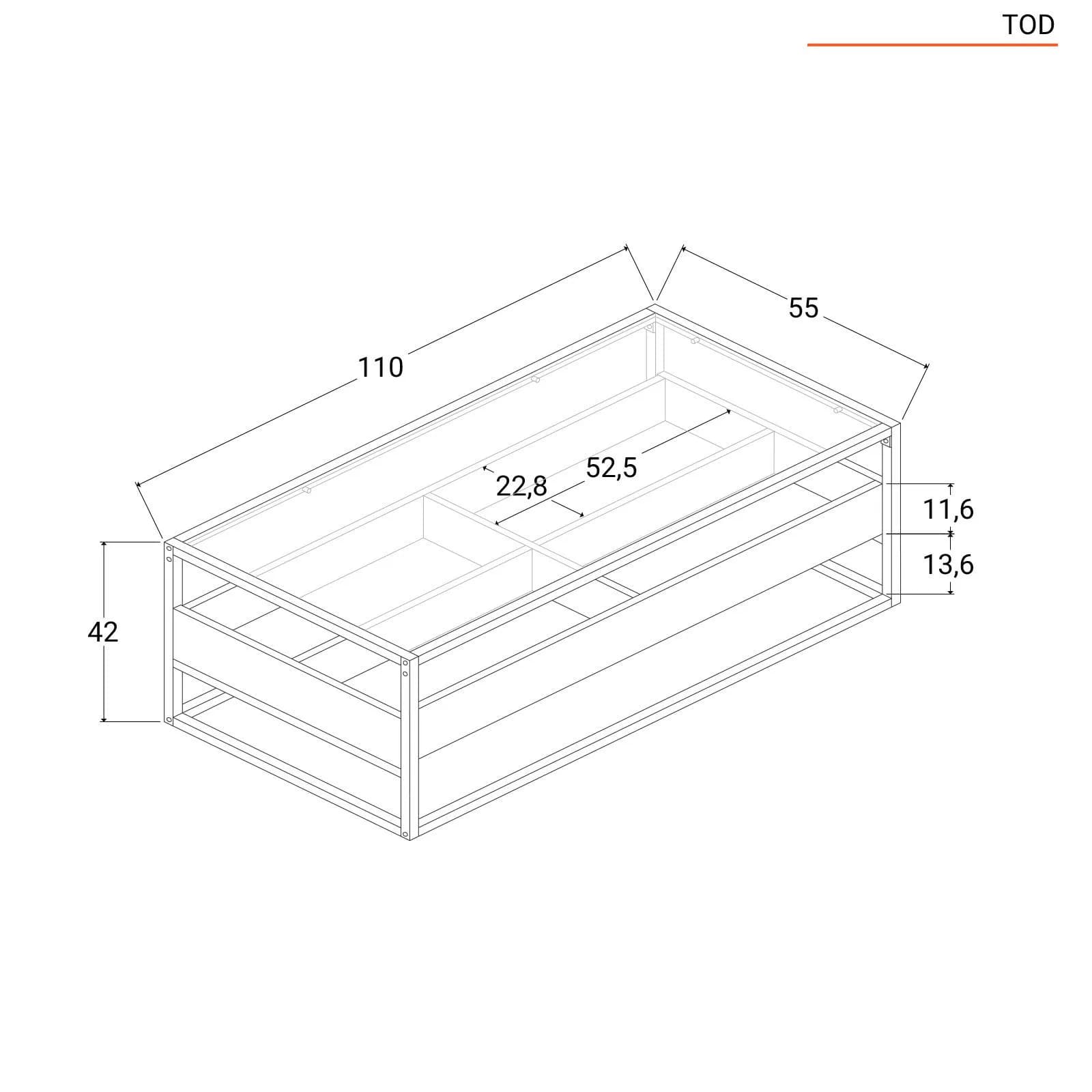Tavolino 110x55 cm in metallo con top in vetro e ripiano nero - Tod