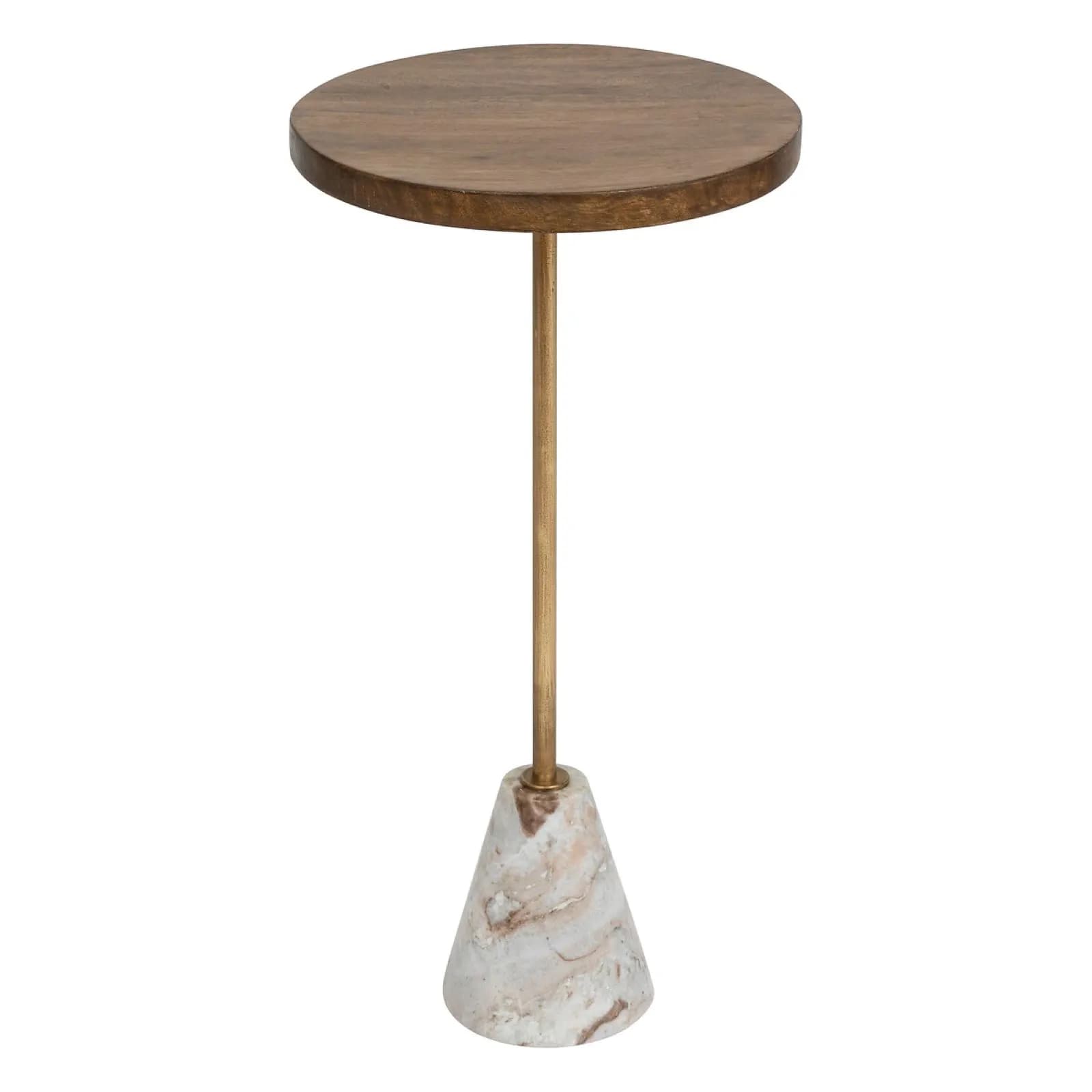 Tavolino rotondo 36 cm con top in legno di acacia e base in marmo - Jean
