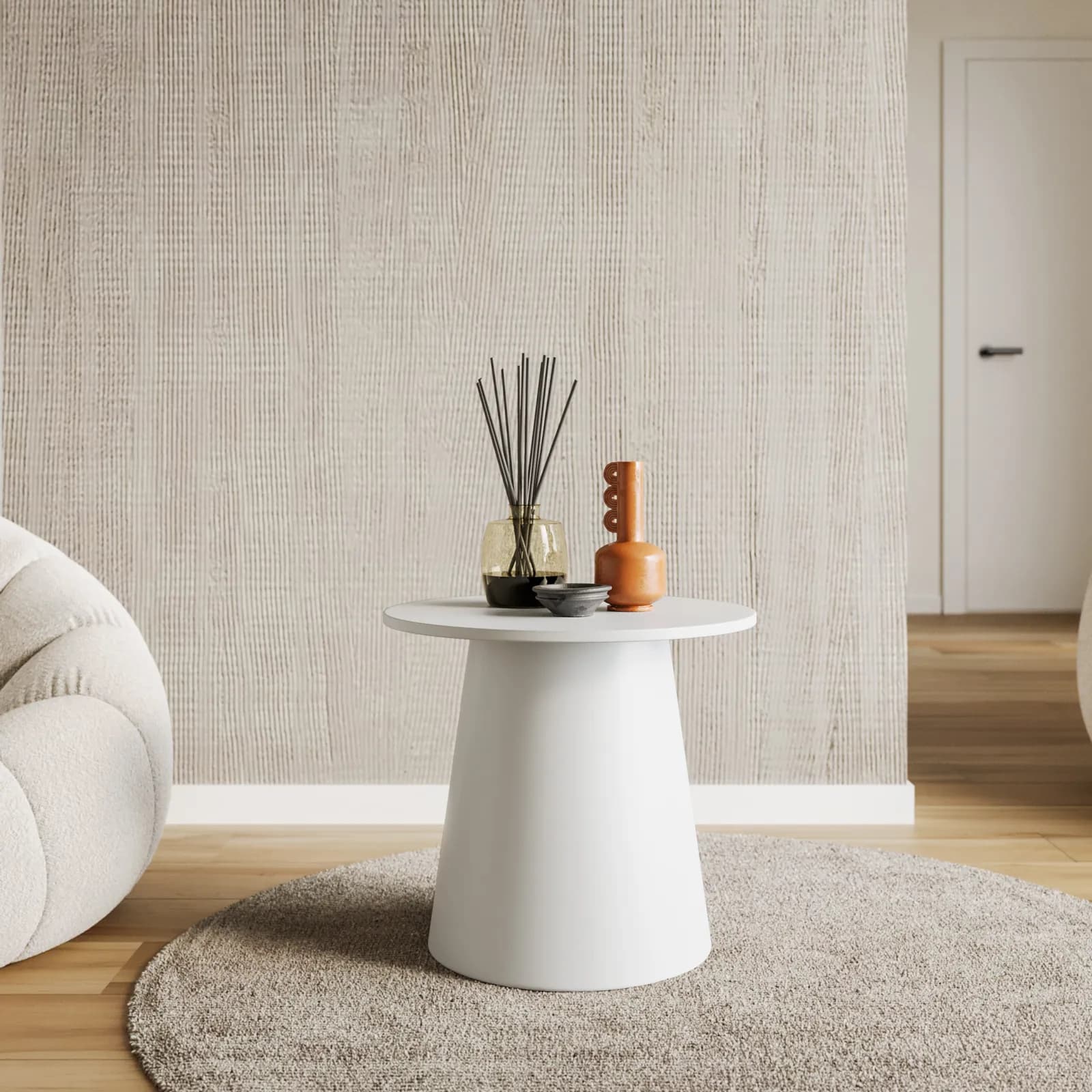 Tavolino rotondo 44X40h cm in legno bianco con base conica - Tecri