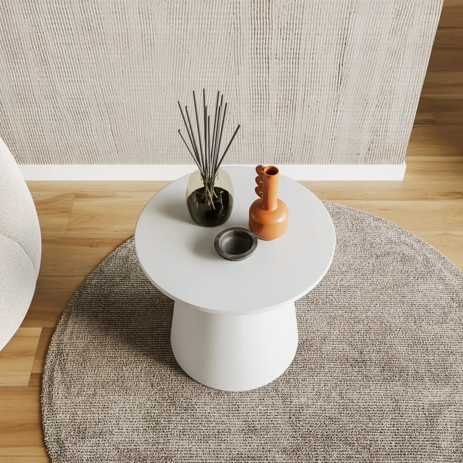 Tavolino rotondo 44X40h cm in legno bianco con base conica - Tecri
