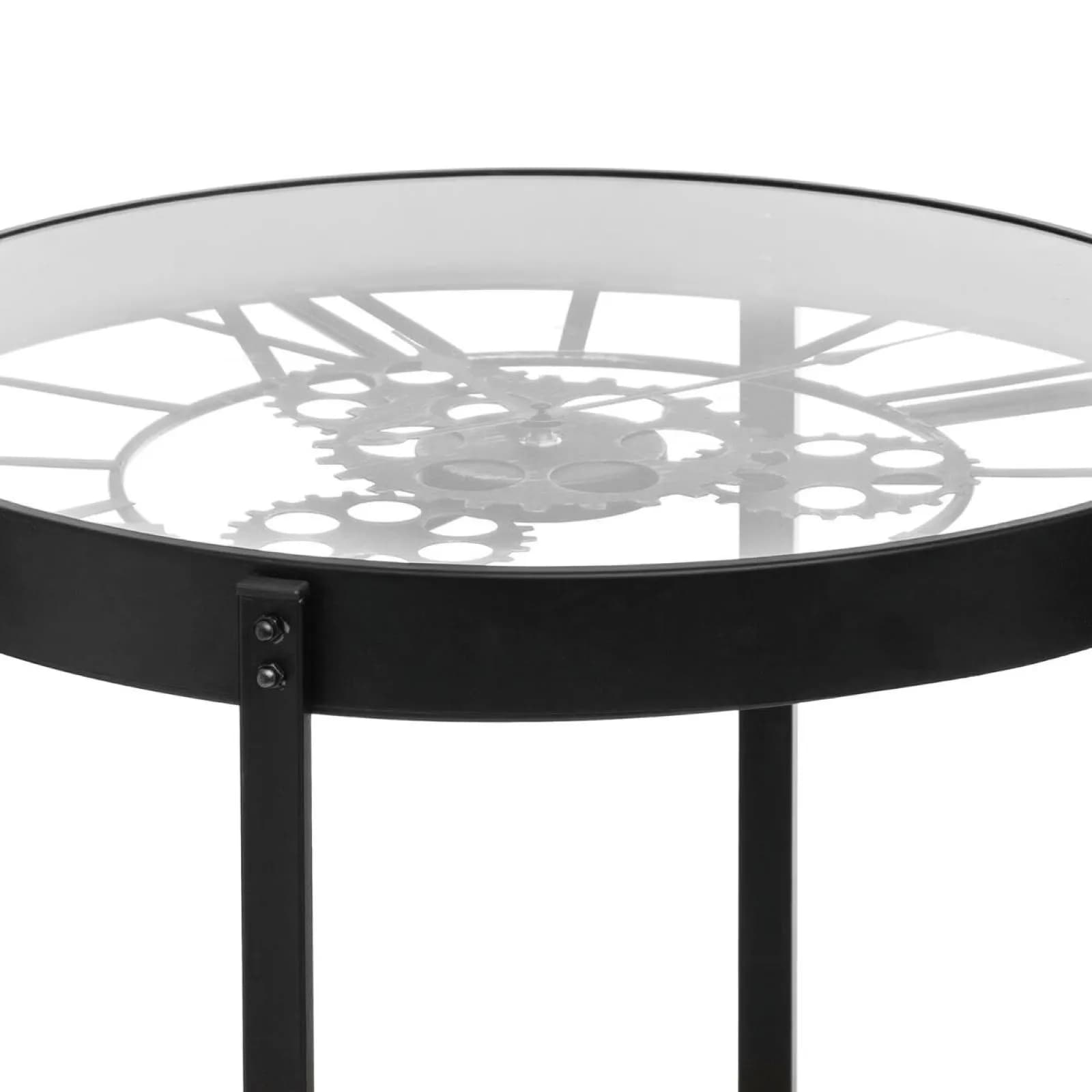 Tavolino rotondo 50 cm con 2 ripiani e top in vetro ed orologio - Clok