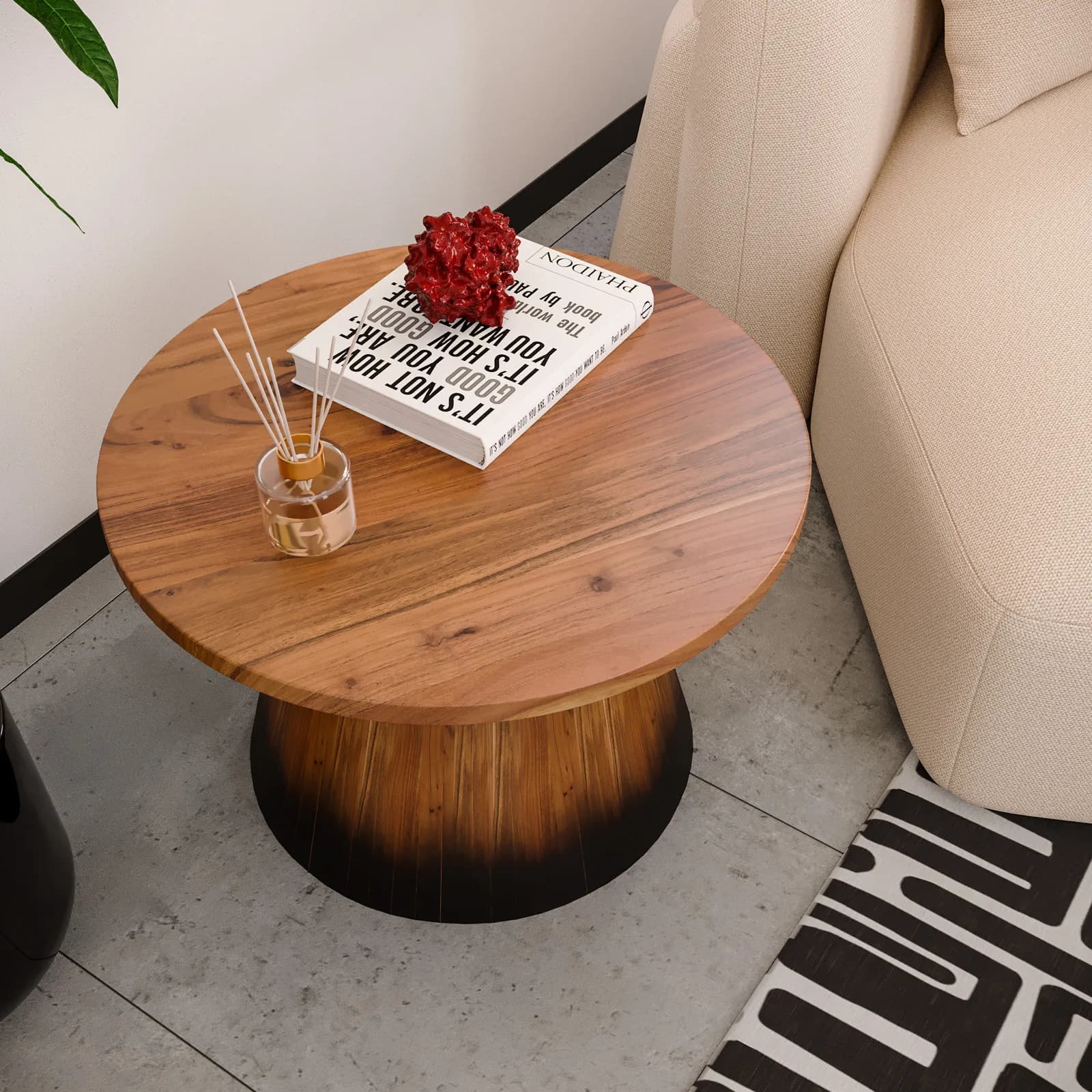 Tavolino rotondo 60 cm in legno di acacia naturale e nero - Bazaar