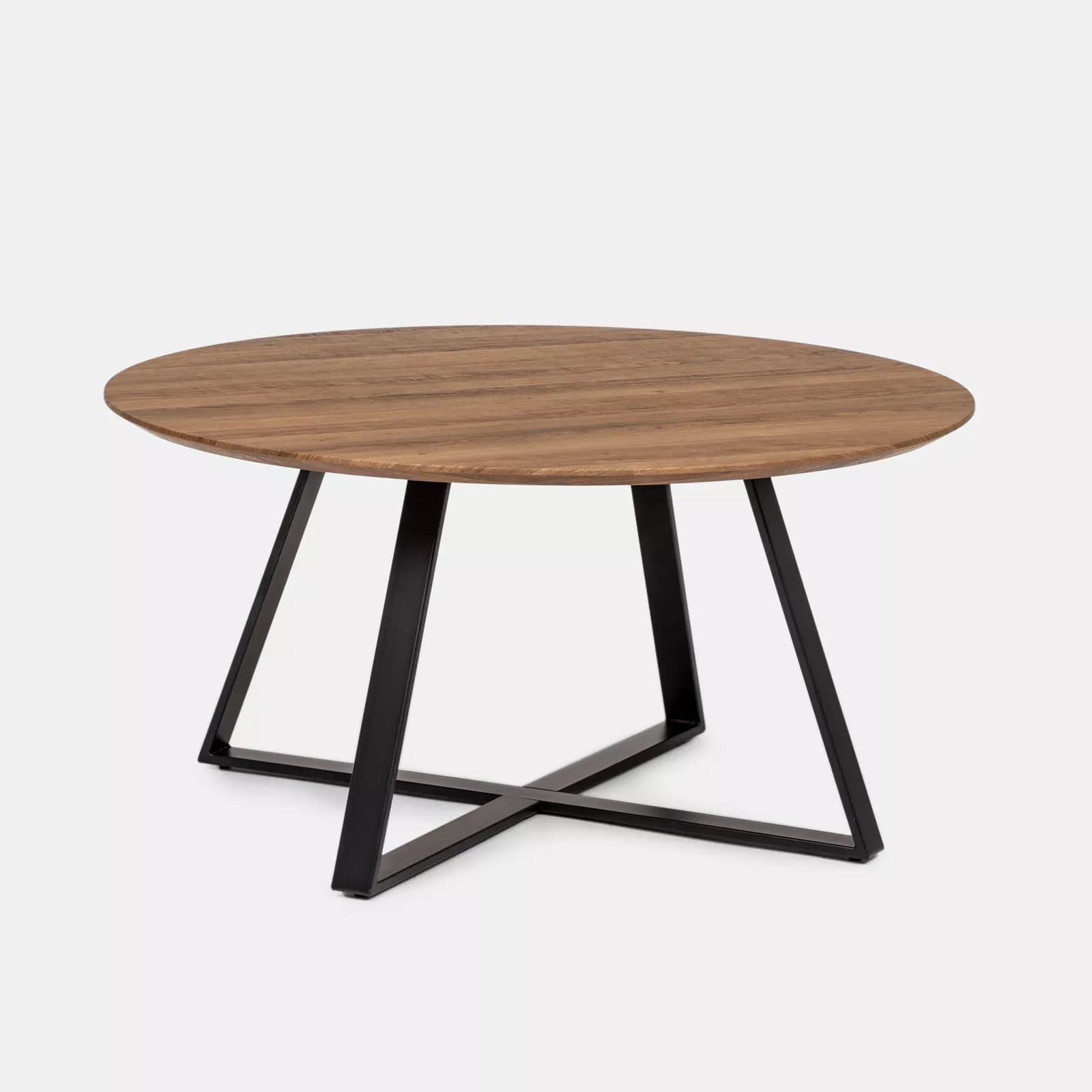Tavolino rotondo 80 cm con piano in legno color castagno e gambe incrociate nere - Cage