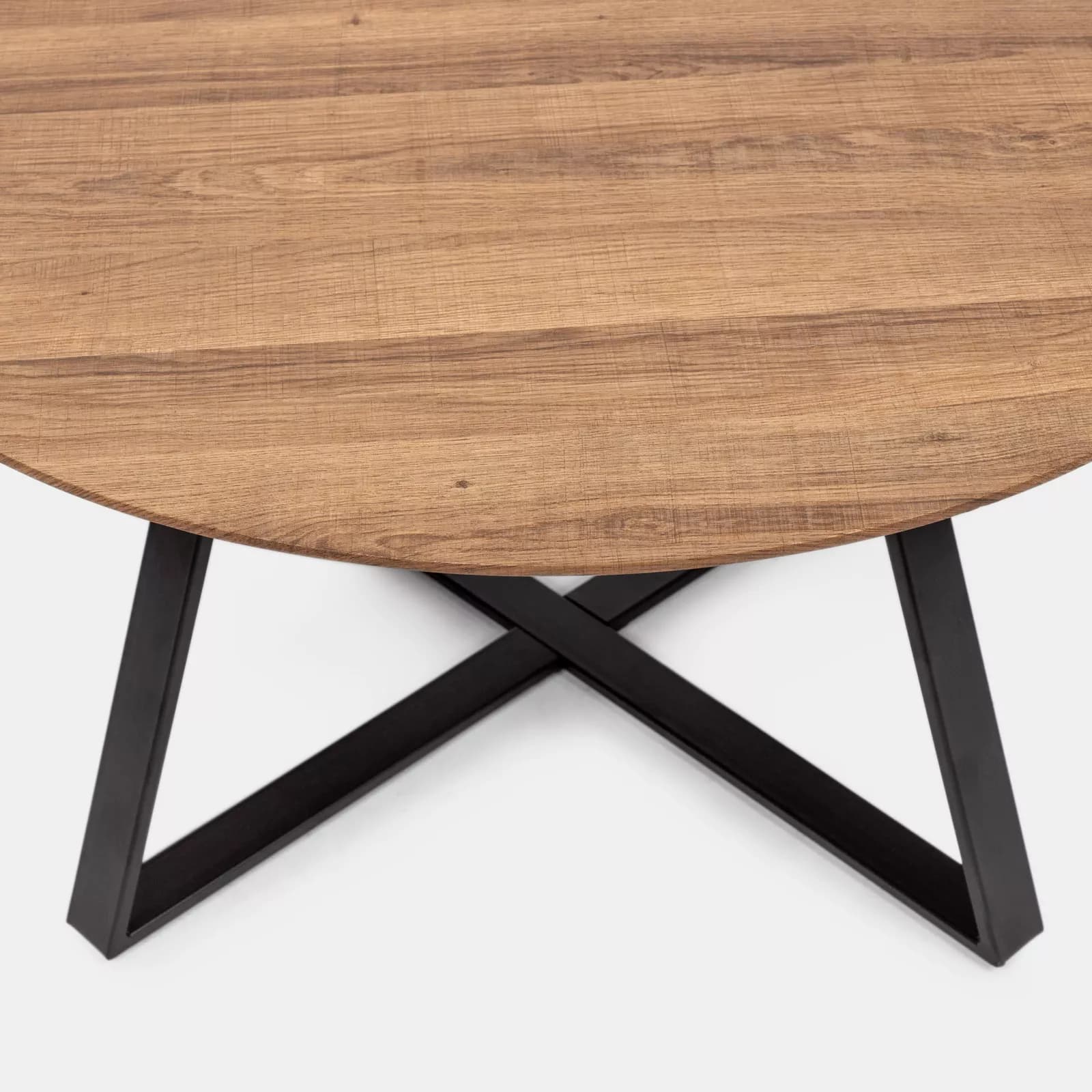 Tavolino rotondo 80 cm con piano in legno color castagno e gambe incrociate nere - Cage