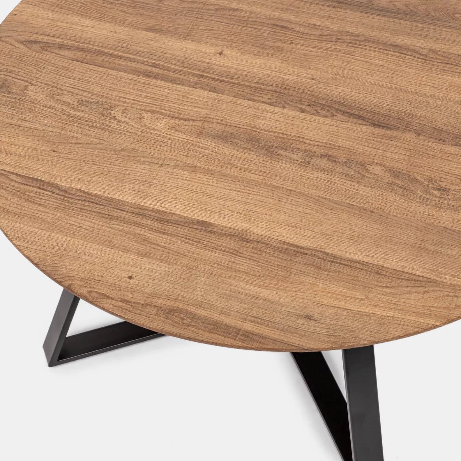 Tavolino rotondo 80 cm con piano in legno color castagno e gambe incrociate nere - Cage