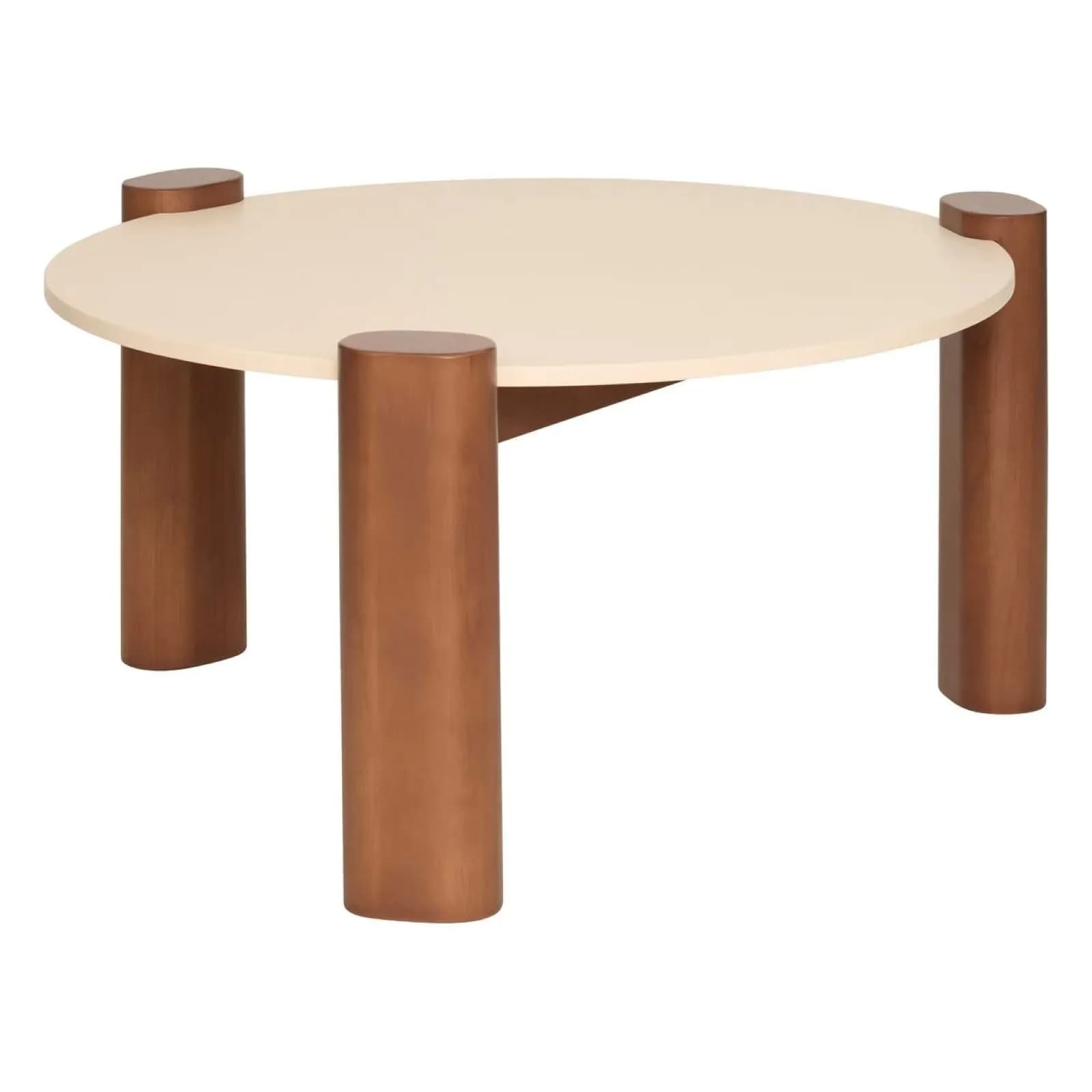 Tavolino rotondo 86 cm in legno impiallacciato effetto noce e top beige - Hollie