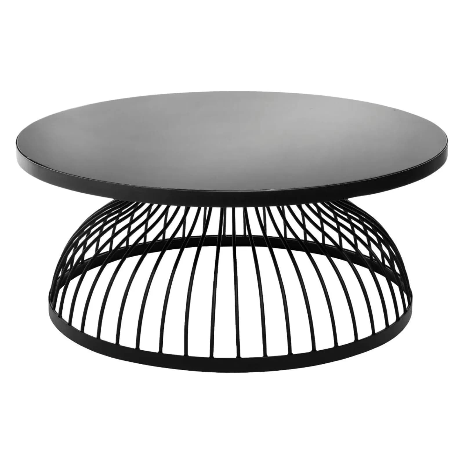 Tavolino rotondo 90 cm in metallo e top in vetro temperato nero - Atacama