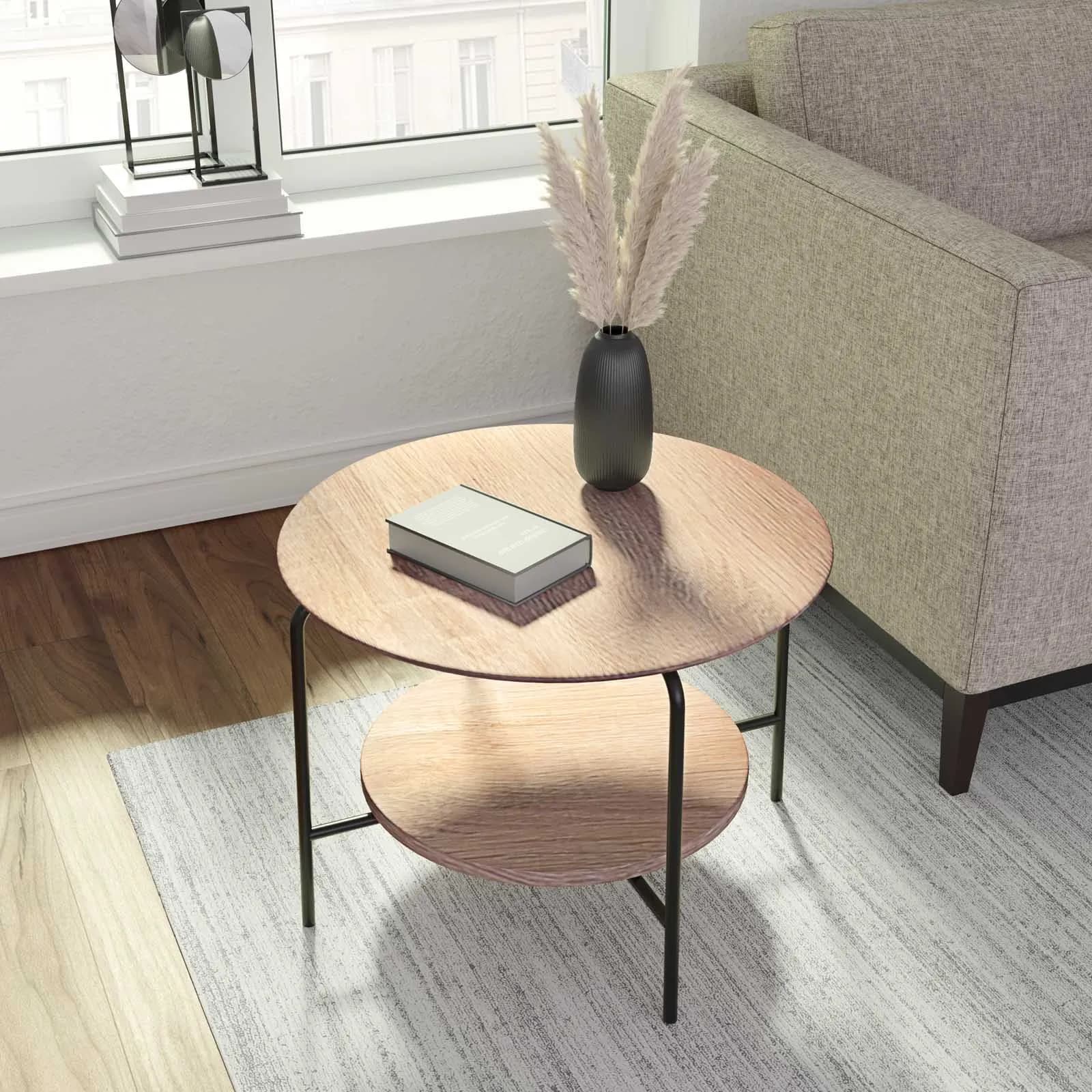 Tavolino 60 cm in metallo nero e legno rovere - Breeze