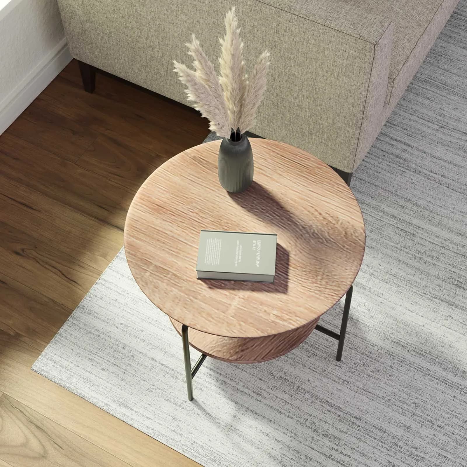 Tavolino 60 cm in metallo nero e legno rovere - Breeze
