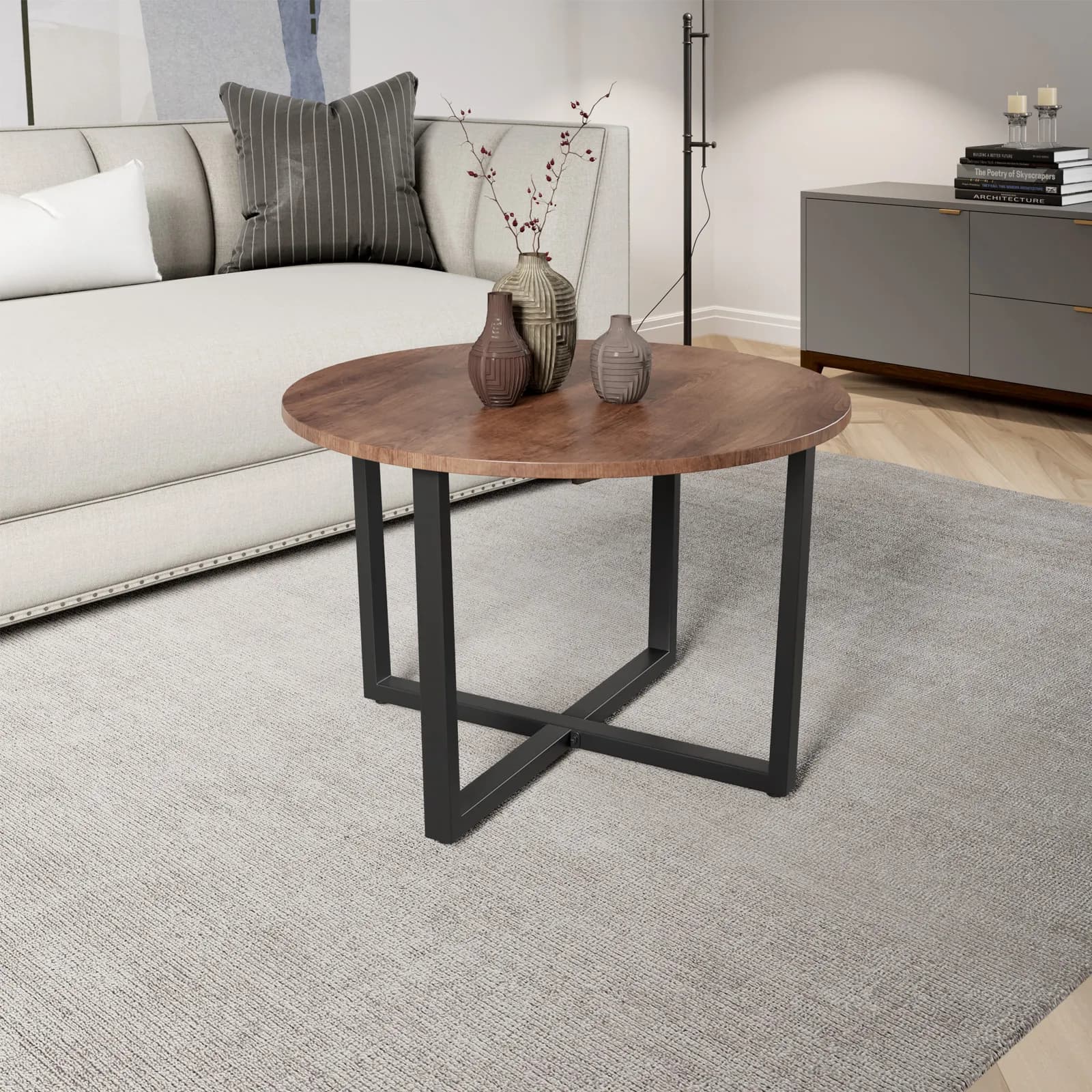 Tavolino rotondo 80 cm in legno e gambe nere - Lynx