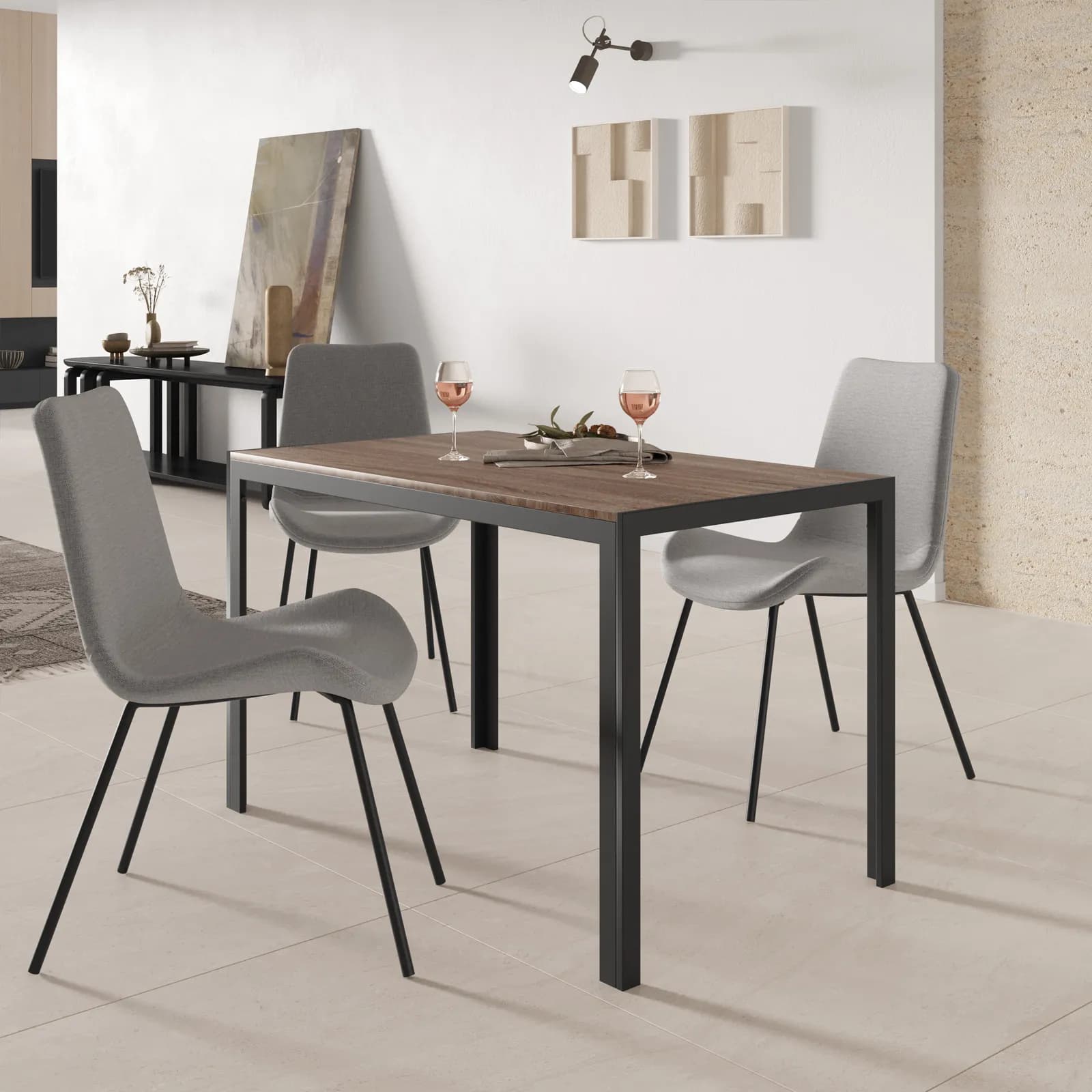 Tavolo da pranzo 120x70 cm con top rovere scuro e gambe in metallo - Veredo