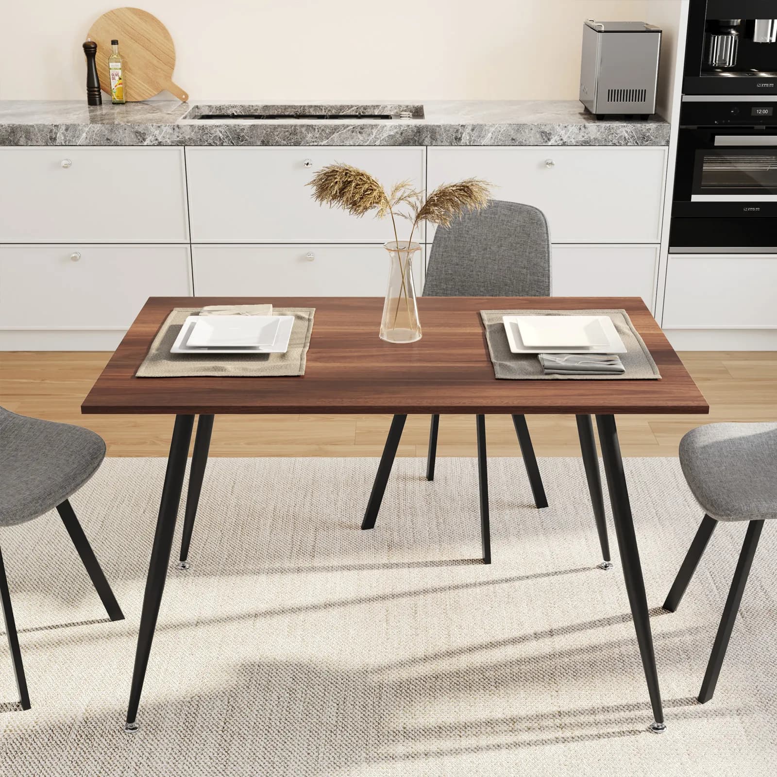 Tavolo 120x70 cm in legno noce e gambe nere - Glimner