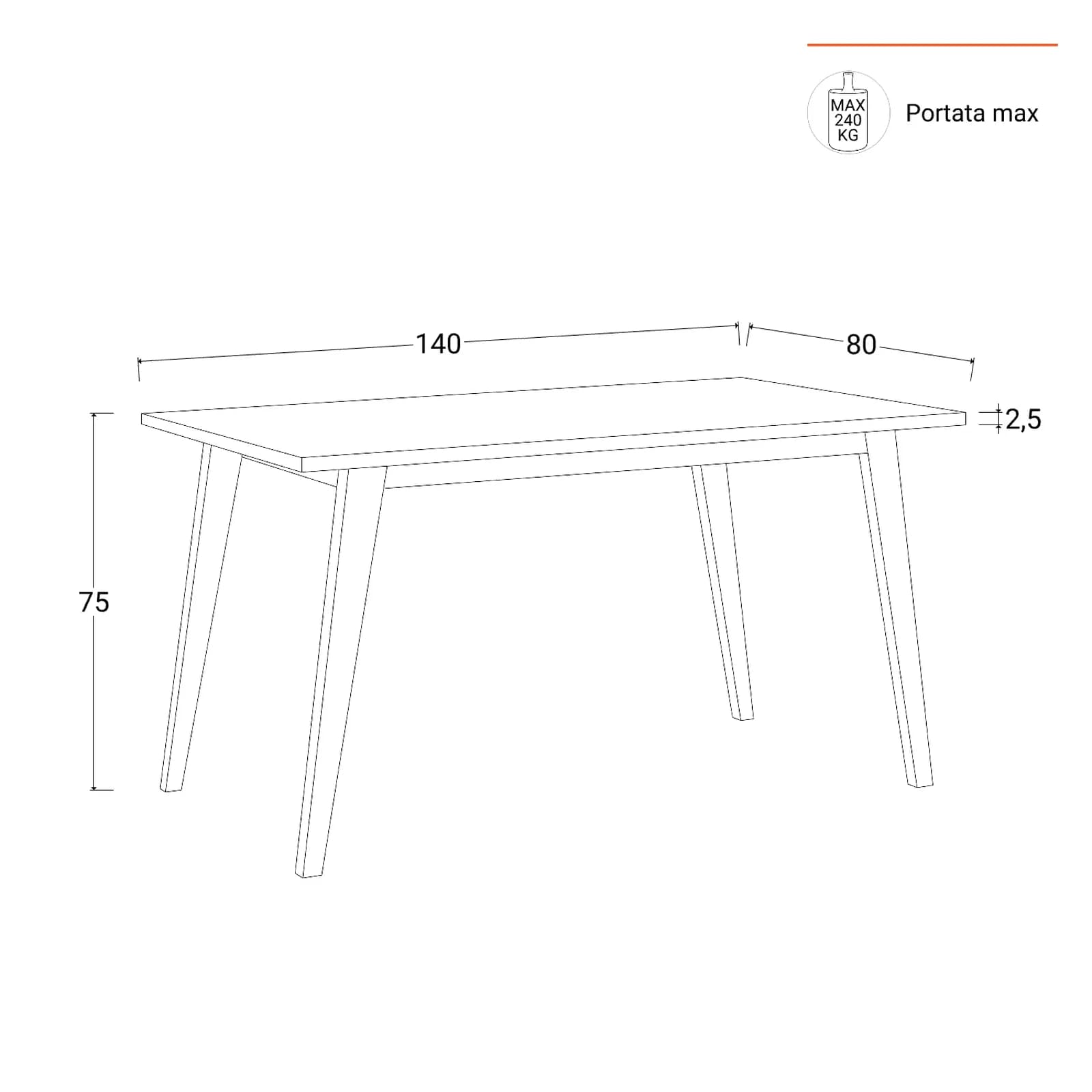 Tavolo 140x80 cm con top bianco e struttura in metallo effetto legno - Sinteo