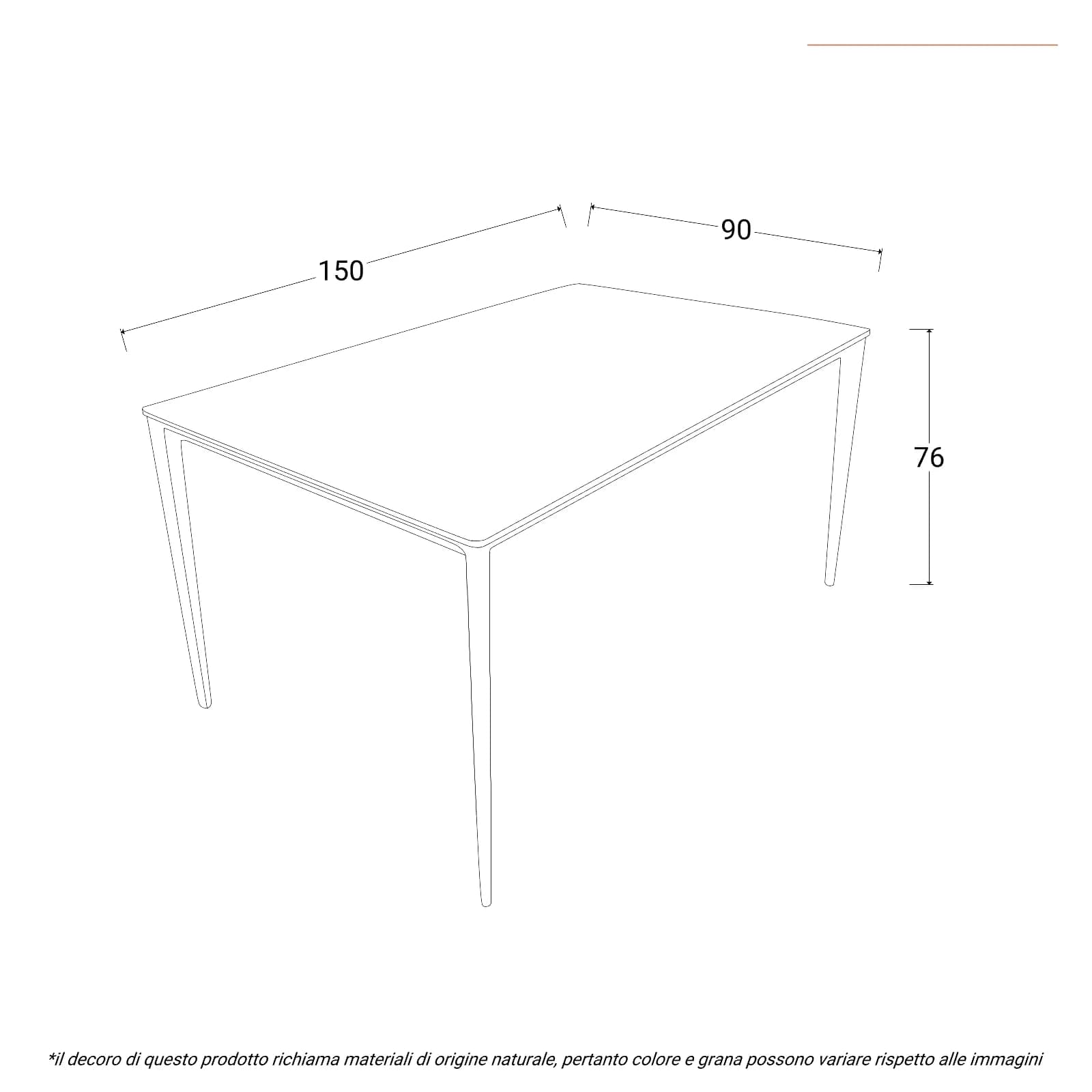 Tavolo 150x90 cm con piano in cermica effetto marmo grigio e gambe nere - Kurier