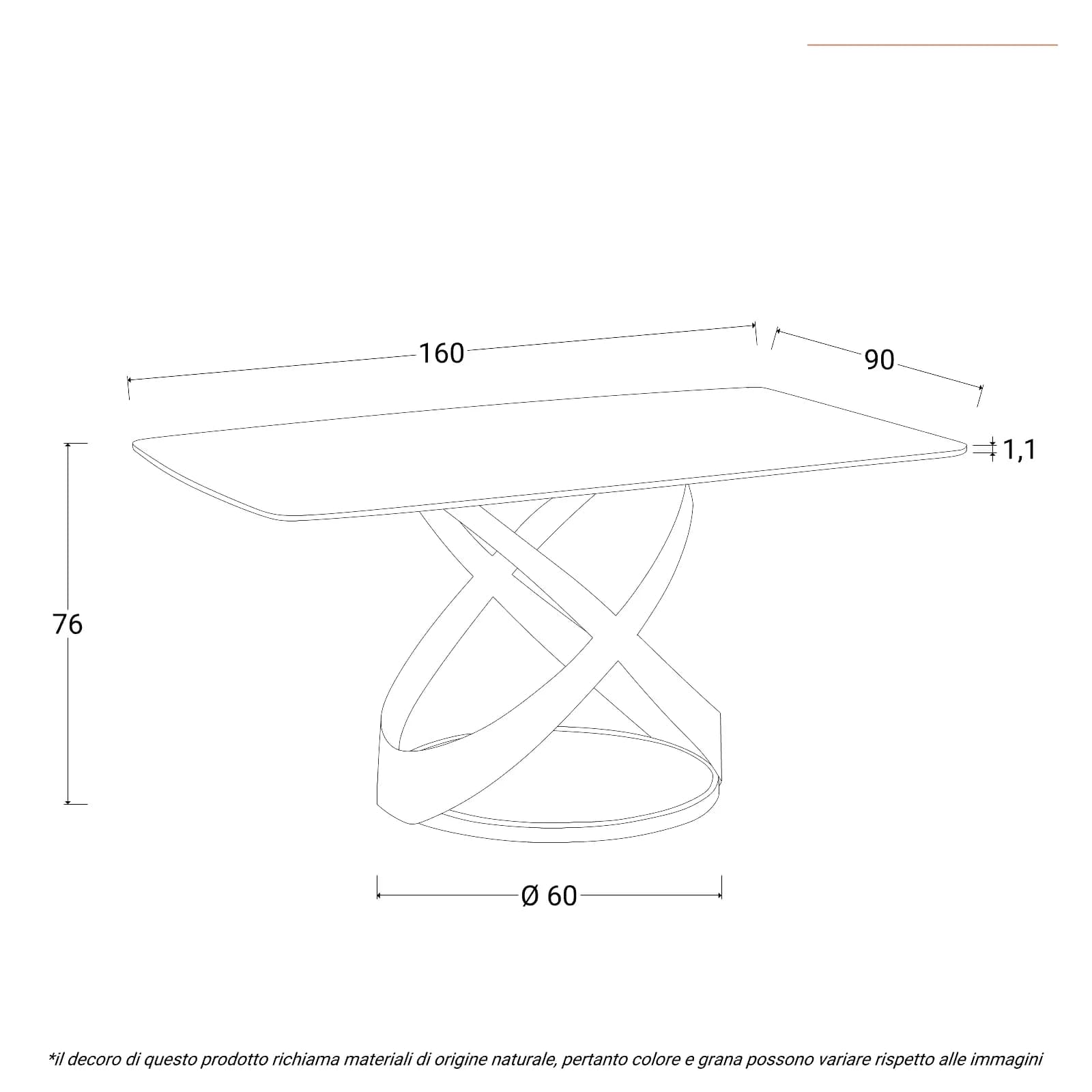 Tavolo 160x90 cm con piano effetto marmo perlato e gambe rame opaco - Remarq