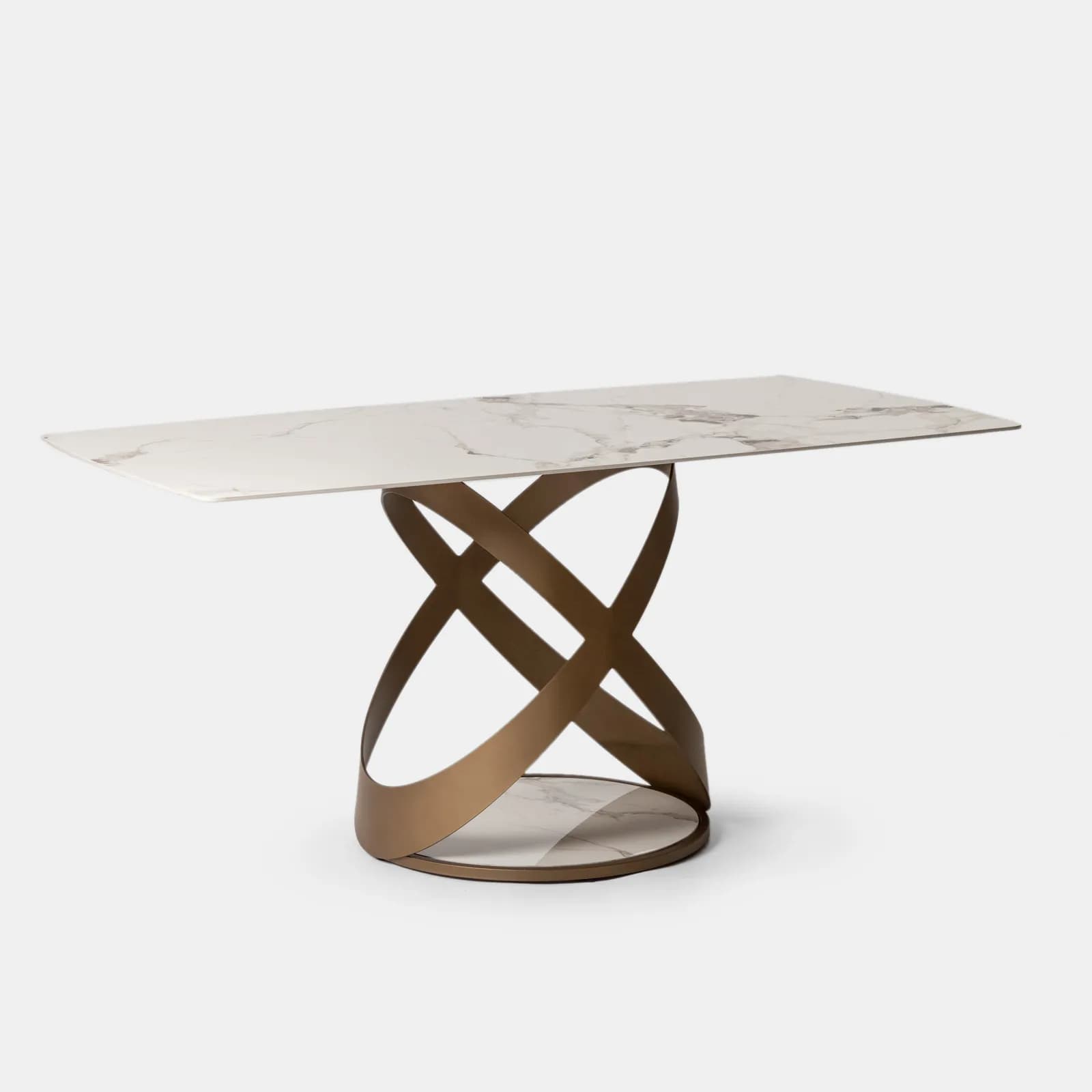 Tavolo 160x90 cm con piano effetto marmo perlato e gambe rame opaco - Remarq