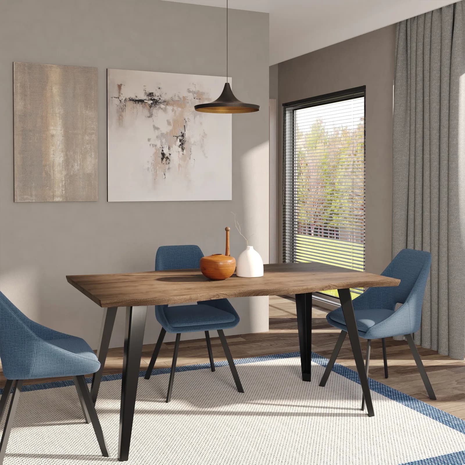 Tavolo 160x90 cm piano finitura noce e gambe nere - Islero