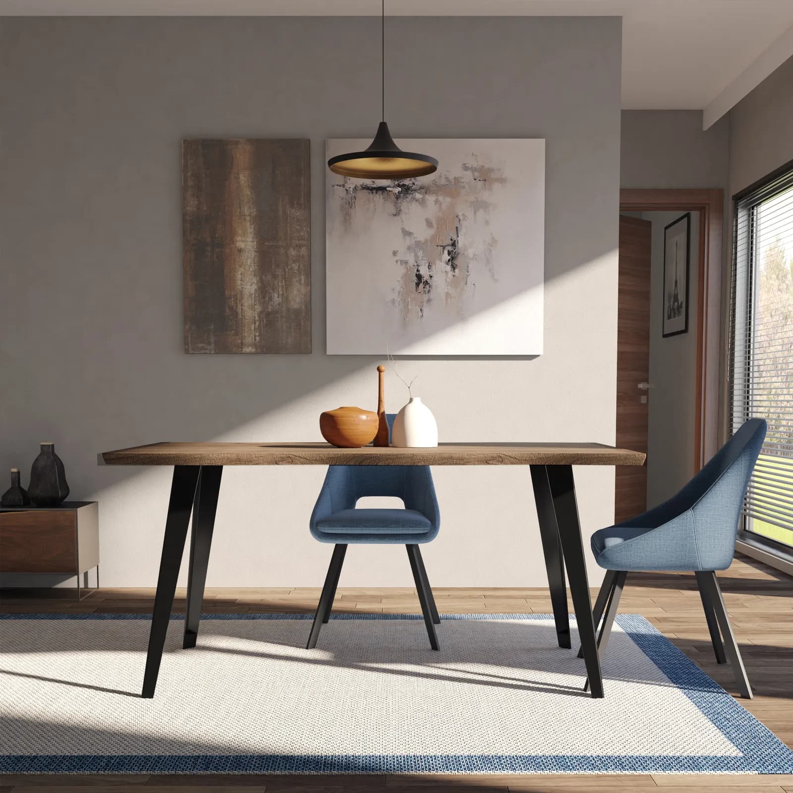 Tavolo 160x90 cm piano finitura noce e gambe nere - Islero