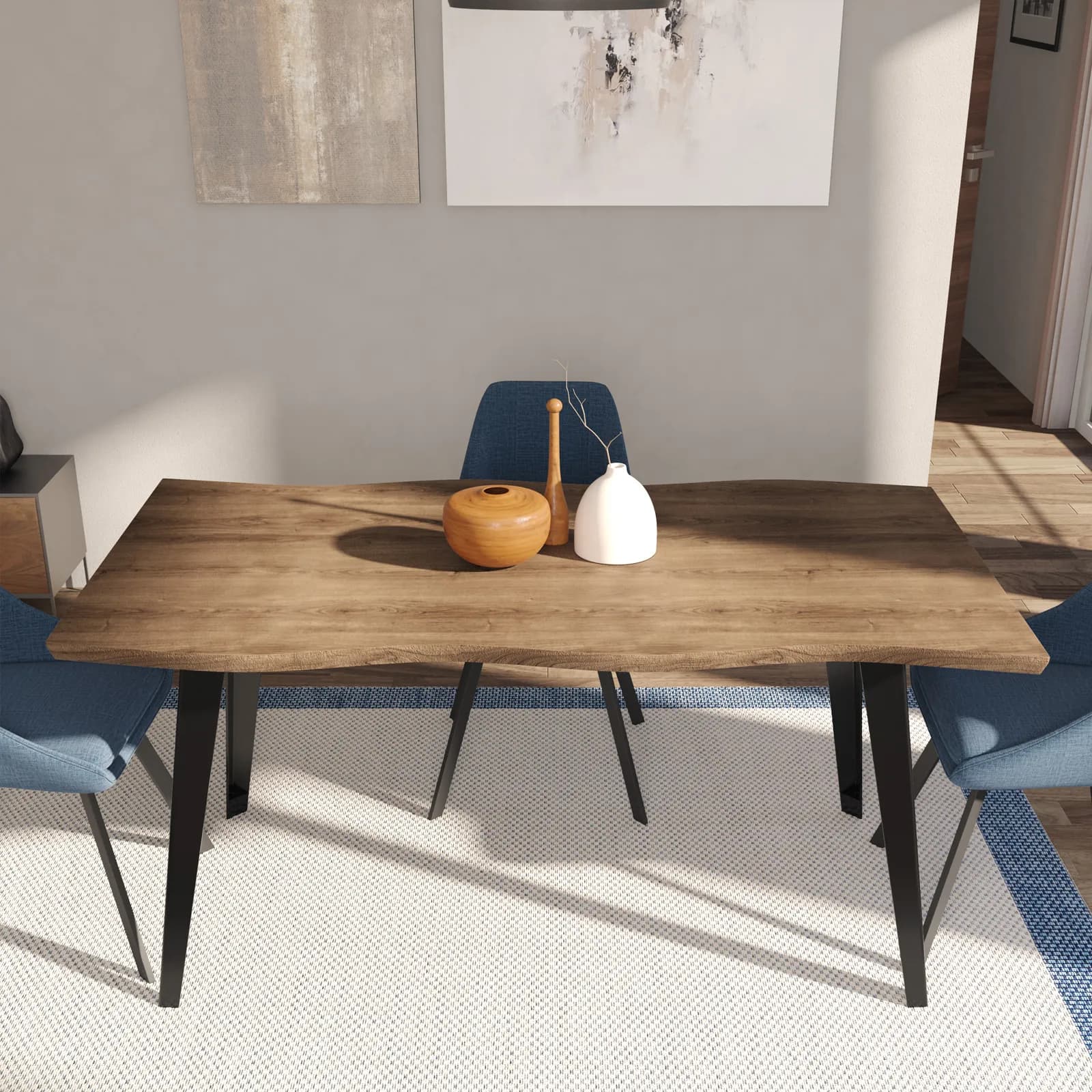 Tavolo 160x90 cm piano finitura noce e gambe nere - Islero