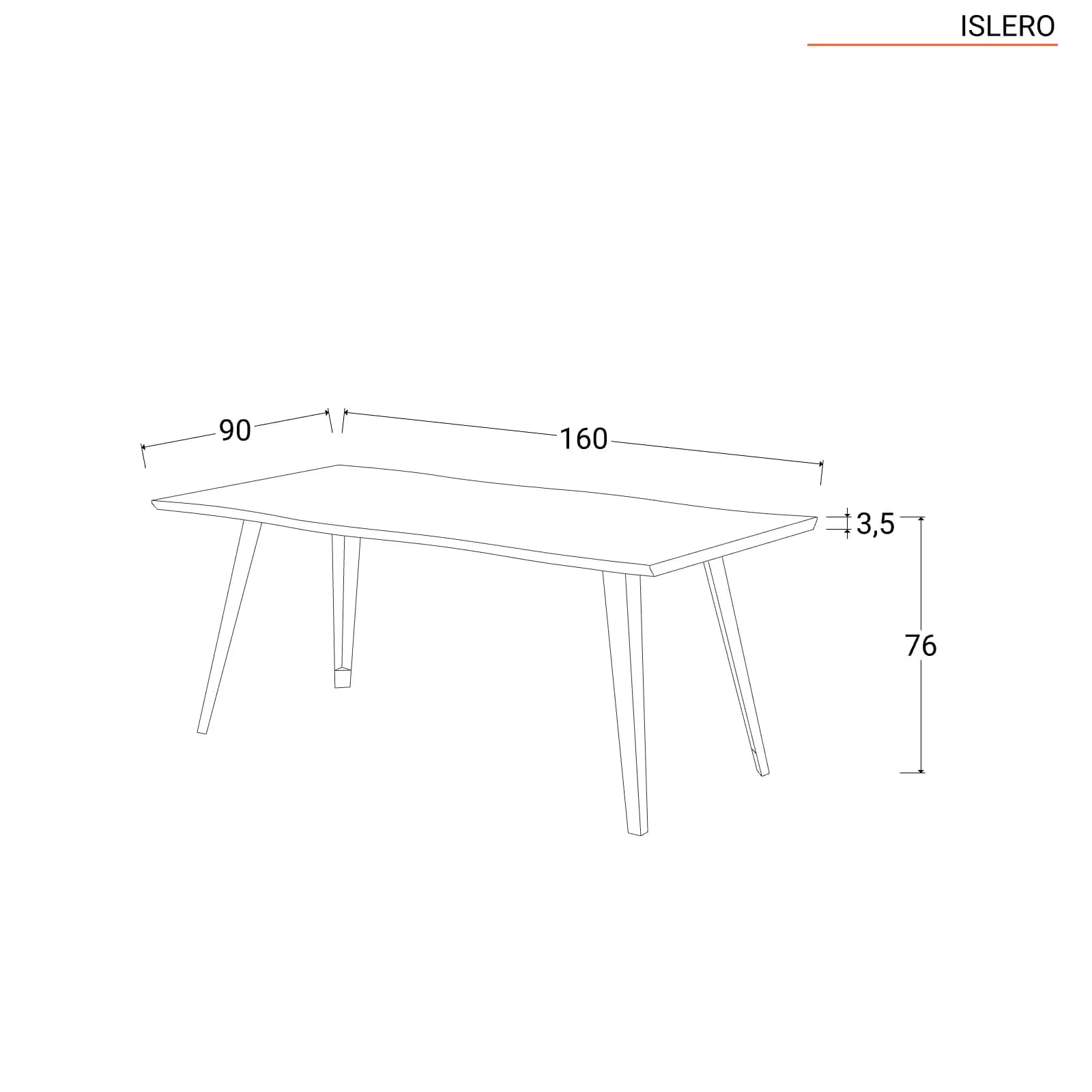 Tavolo 160x90 cm piano finitura noce e gambe nere - Islero