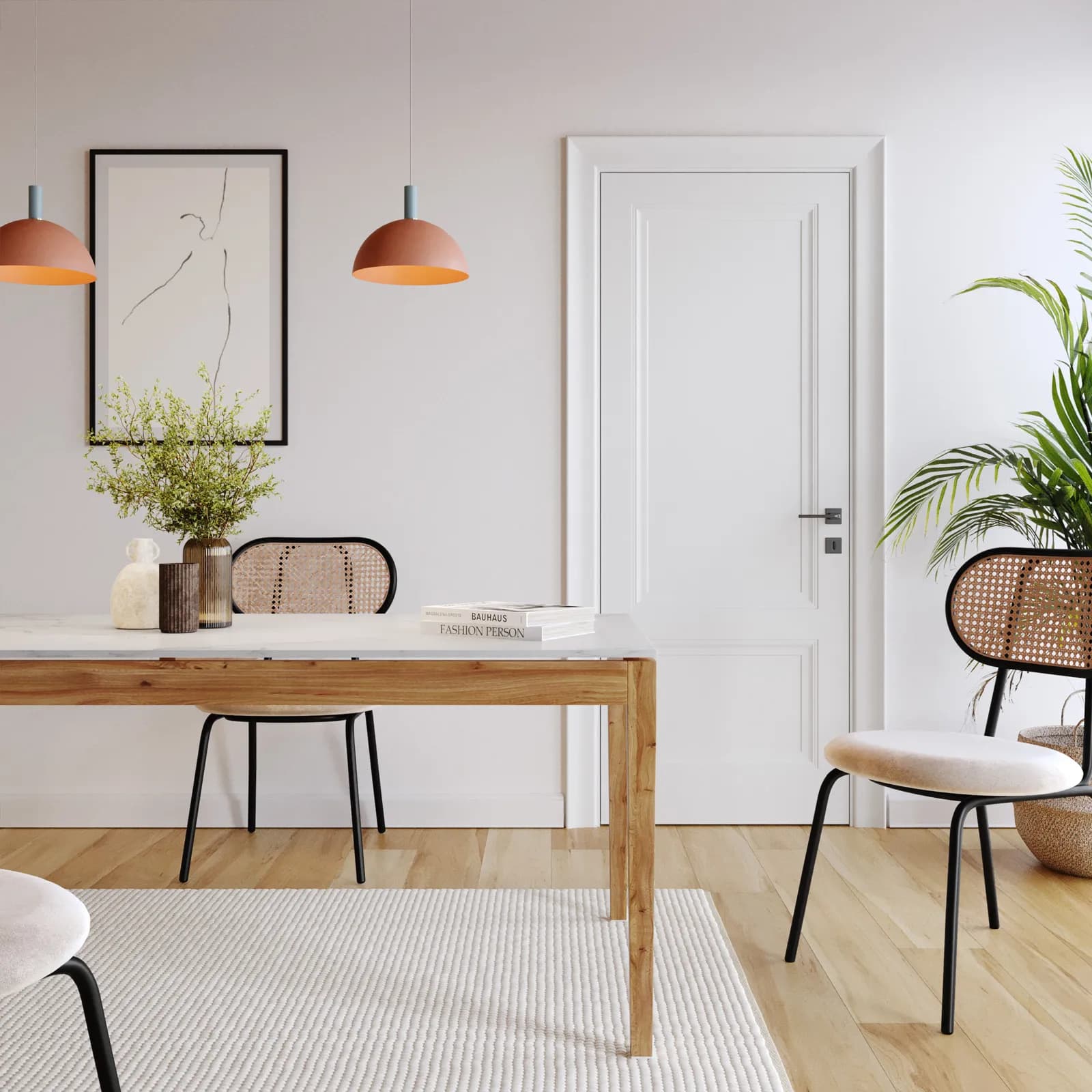 Tavolo 180x90 cm con piano in pietra sinterizzata bianco e gambe in legno - Belles