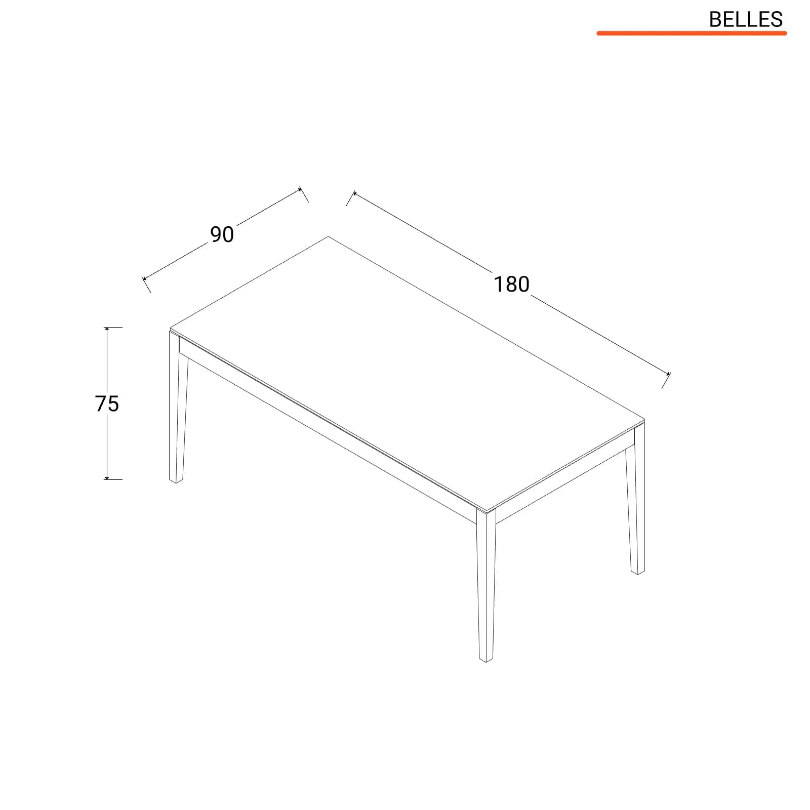 Tavolo 180x90 cm con piano in pietra sinterizzata bianco e gambe in legno - Belles