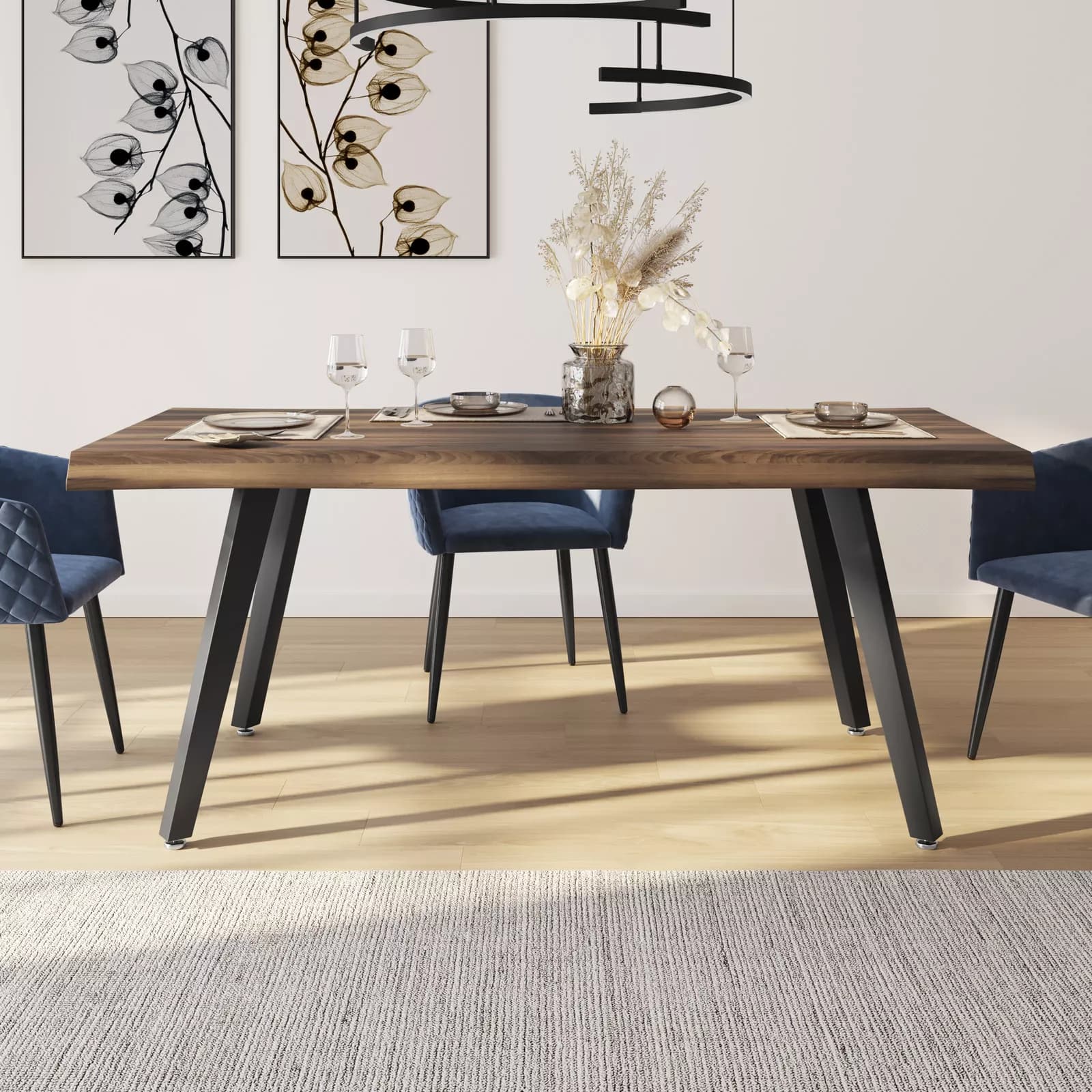 Tavolo 180x90 cm con piano in legno e gambe nere - Dillon