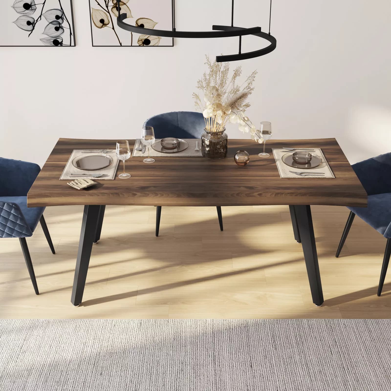 Tavolo 180x90 cm con piano in legno e gambe nere - Dillon