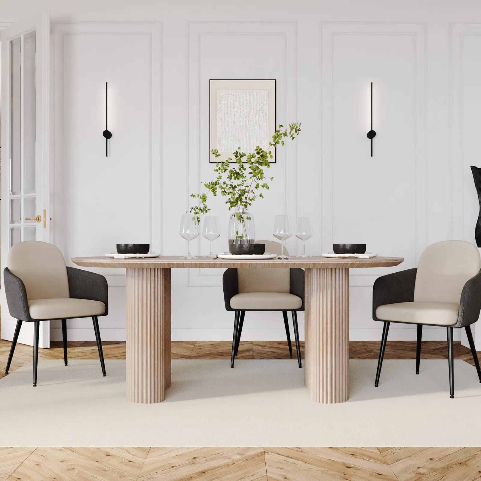 Tavolo 180x90 cm effetto travertino e gambe cannettate - Altum